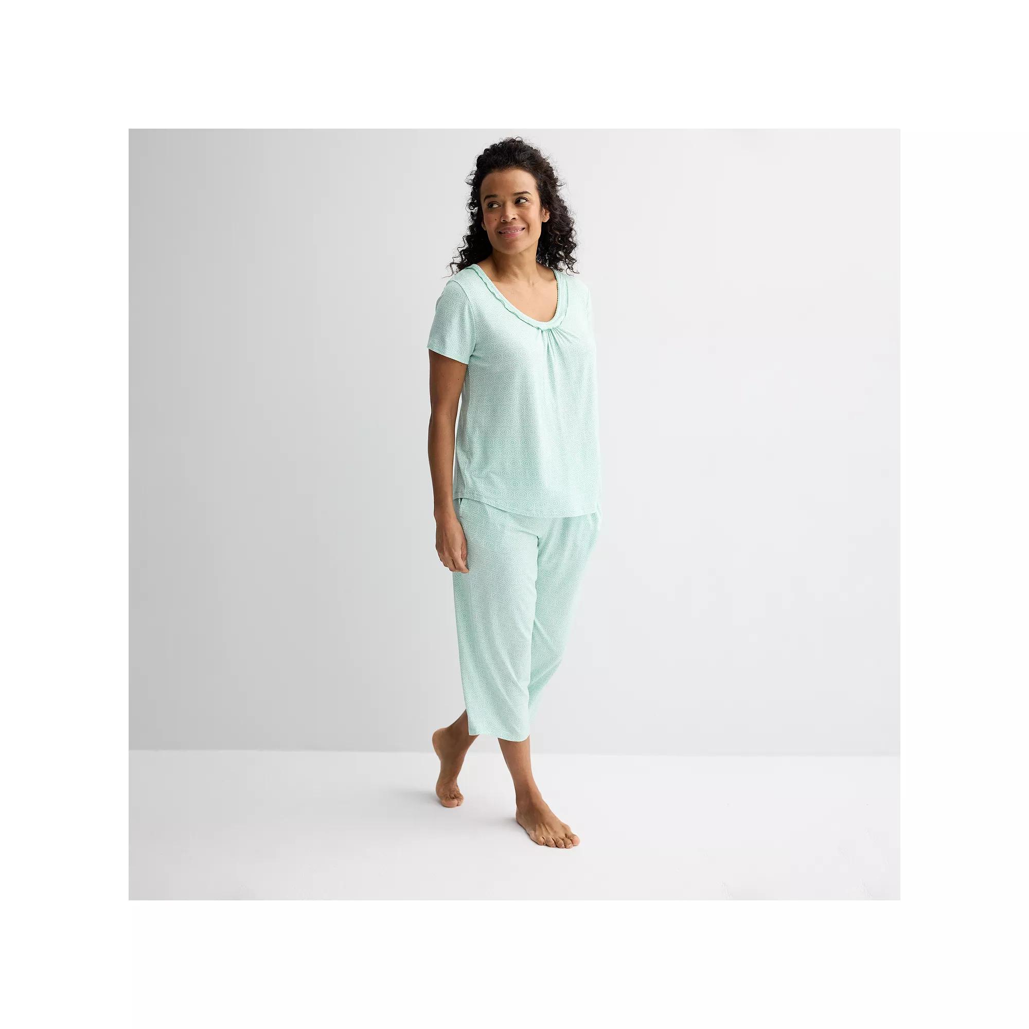 Women's Croft & Barrow® Print Short Sleeve Pajama Top & Pajama Pants Sleep Set, Size: XS, Visionary Geo Product Image