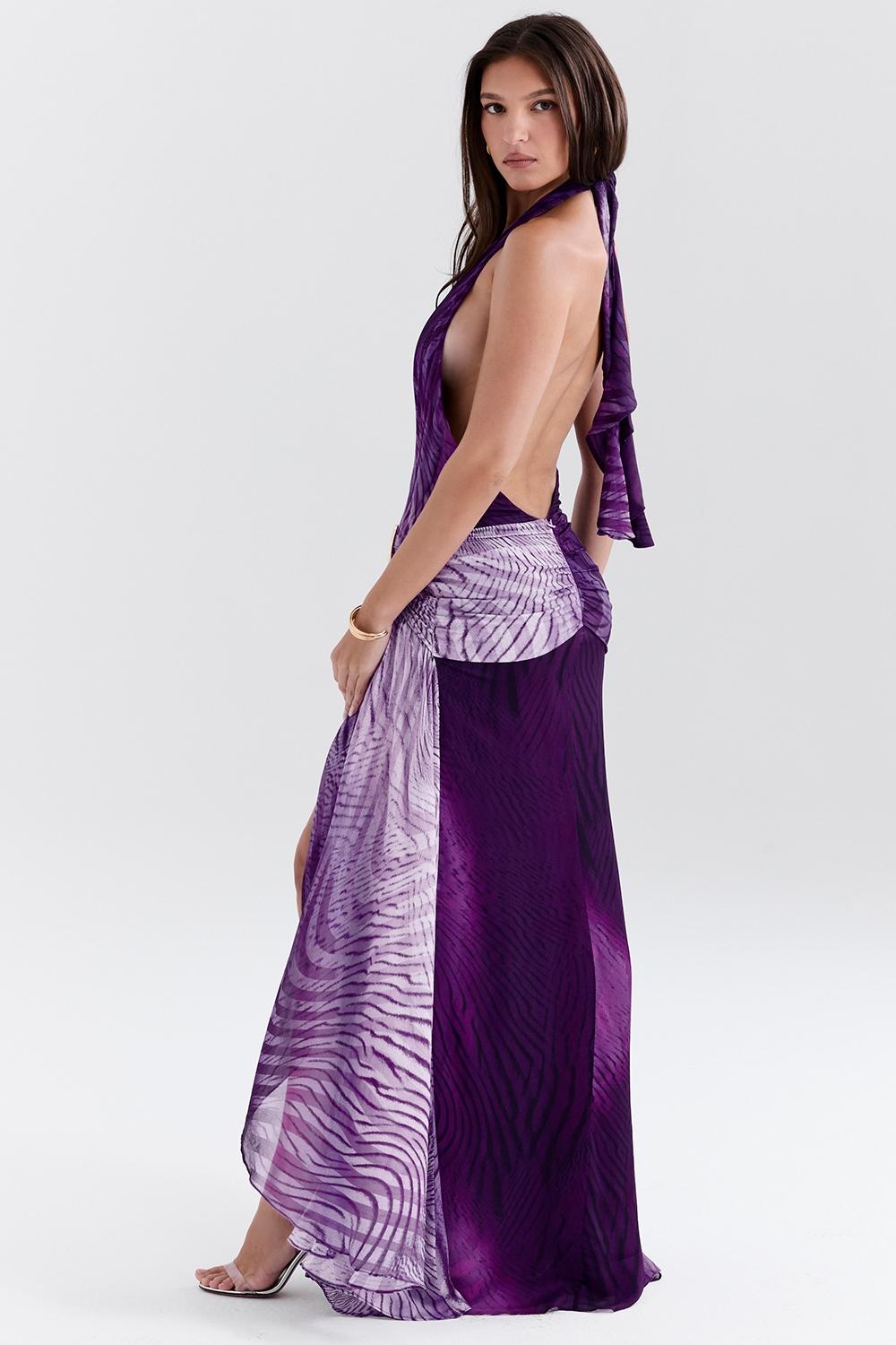 Olessia  orchid backless halter maxi dress Product Image