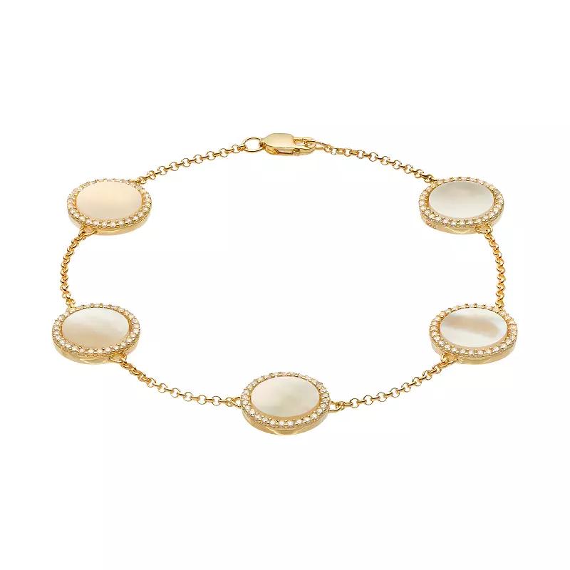 Sterling Silver Mother-of-Pearl & Cubic Zirconia Halo Station Bracelet, Women's, Size: 7.5" Product Image