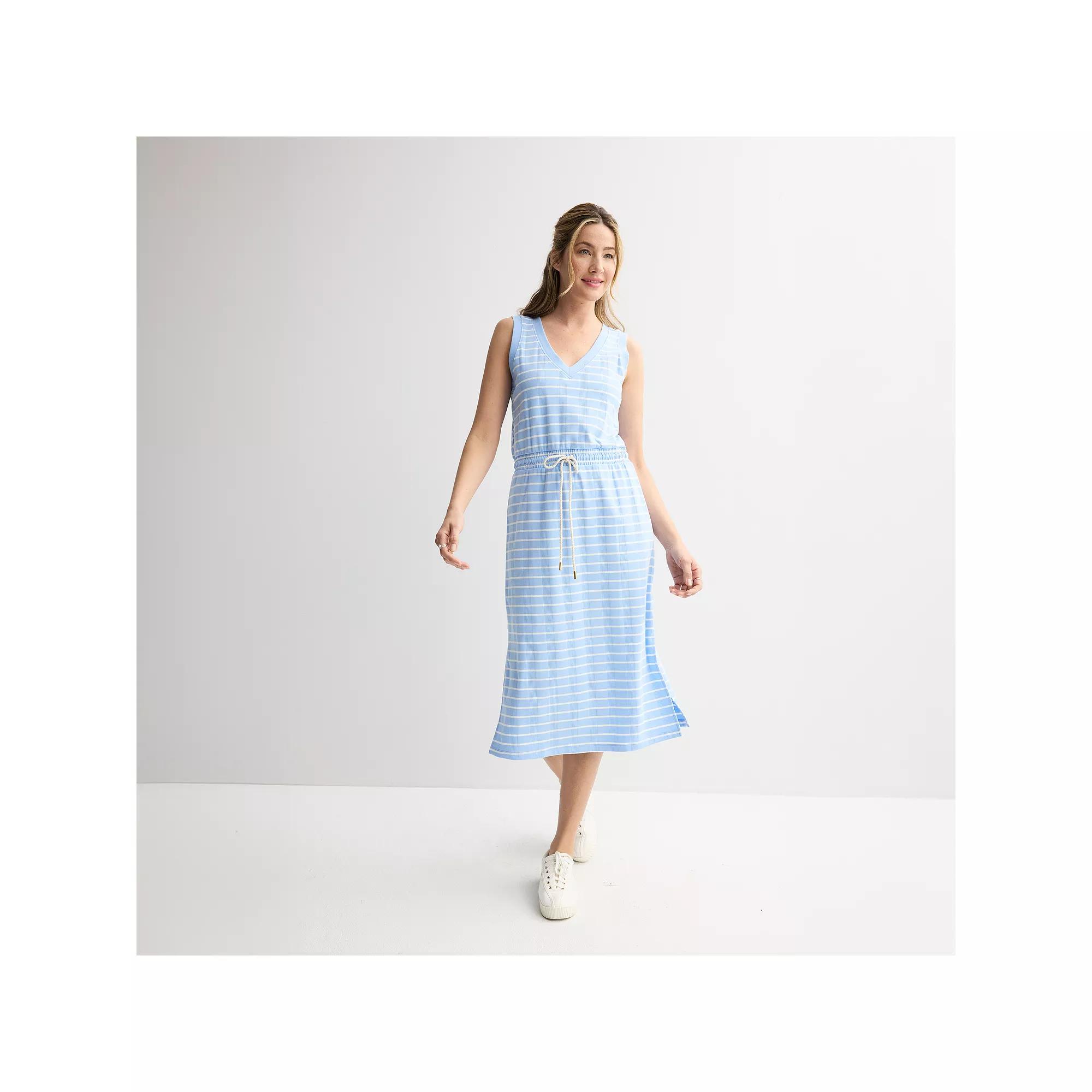 Sonoma Goods For Life® Ribbed Midi Dress, Women's, Size: XL, Light Blue Stripe Product Image