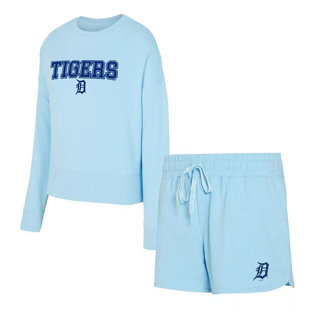 Women's Concepts Sport  Light Blue Detroit Tigers Elevation Tri-Blend Long Sleeve T-Shirt & Shorts Set, Size: Small Product Image