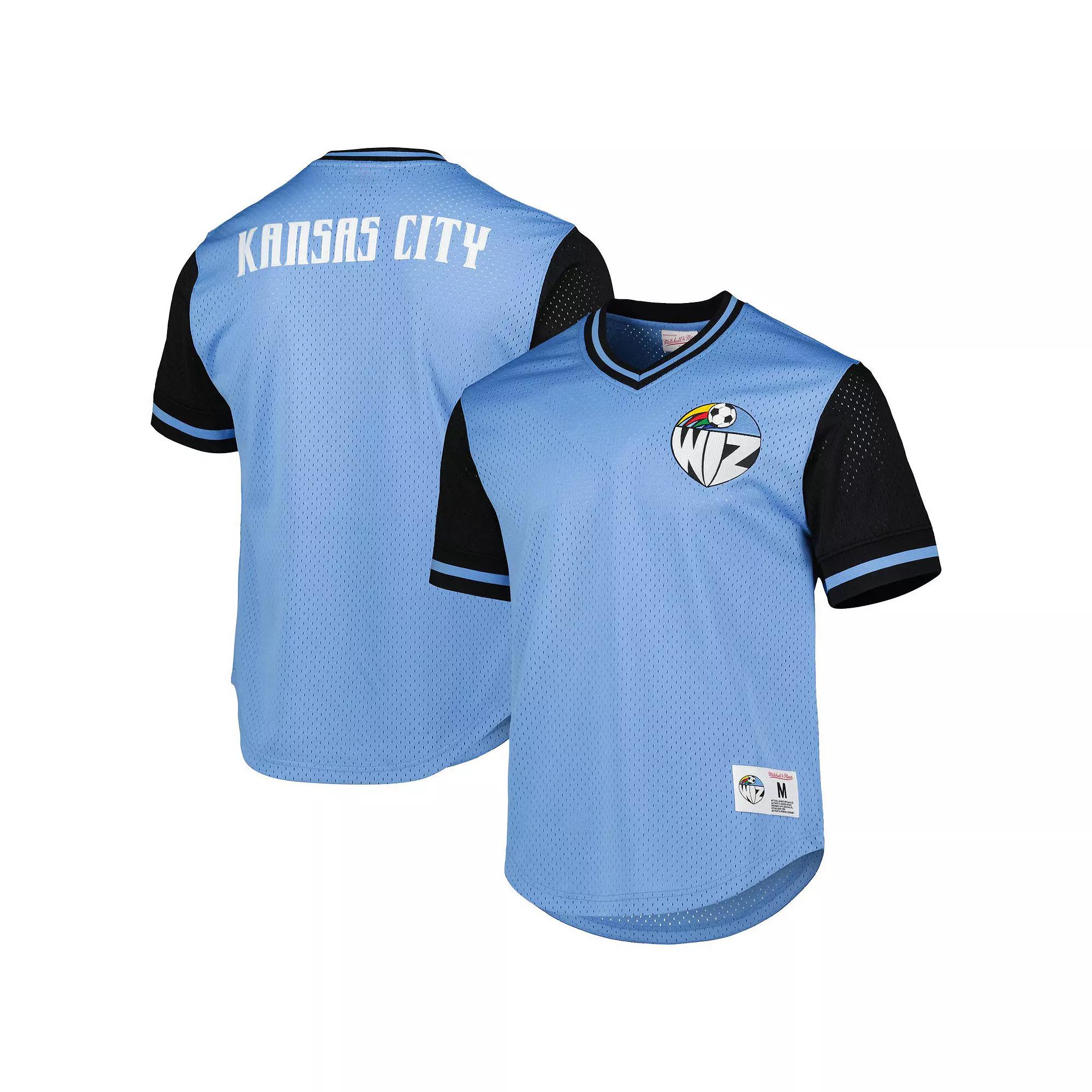 Men's Mitchell & Ness Sky Blue Sporting Kansas City Mesh V-Neck T-Shirt,  Product Image