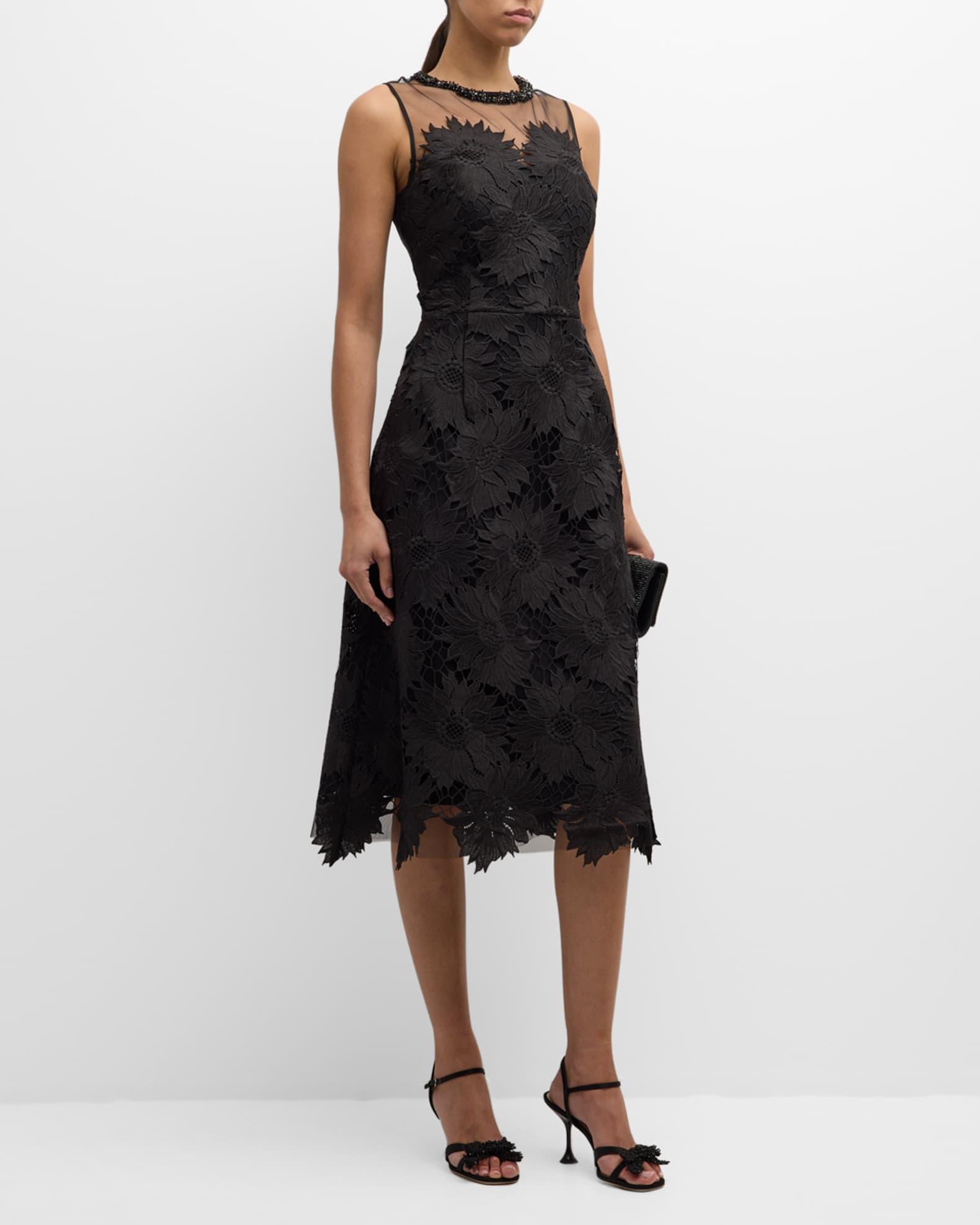 Beaded Floral Lace Midi Dress Product Image