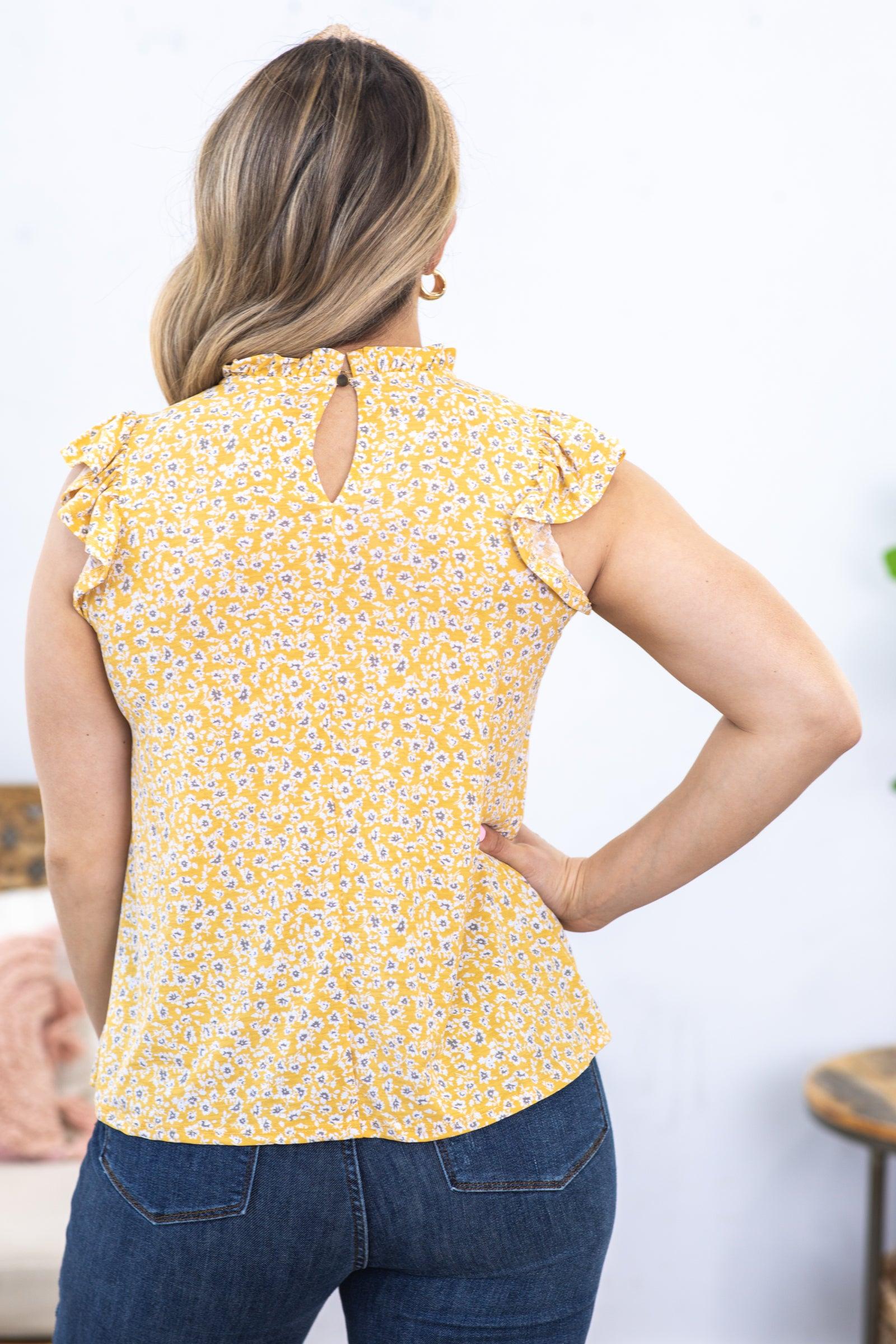 Mustard Ruffle Mock Neck Knit Top Product Image