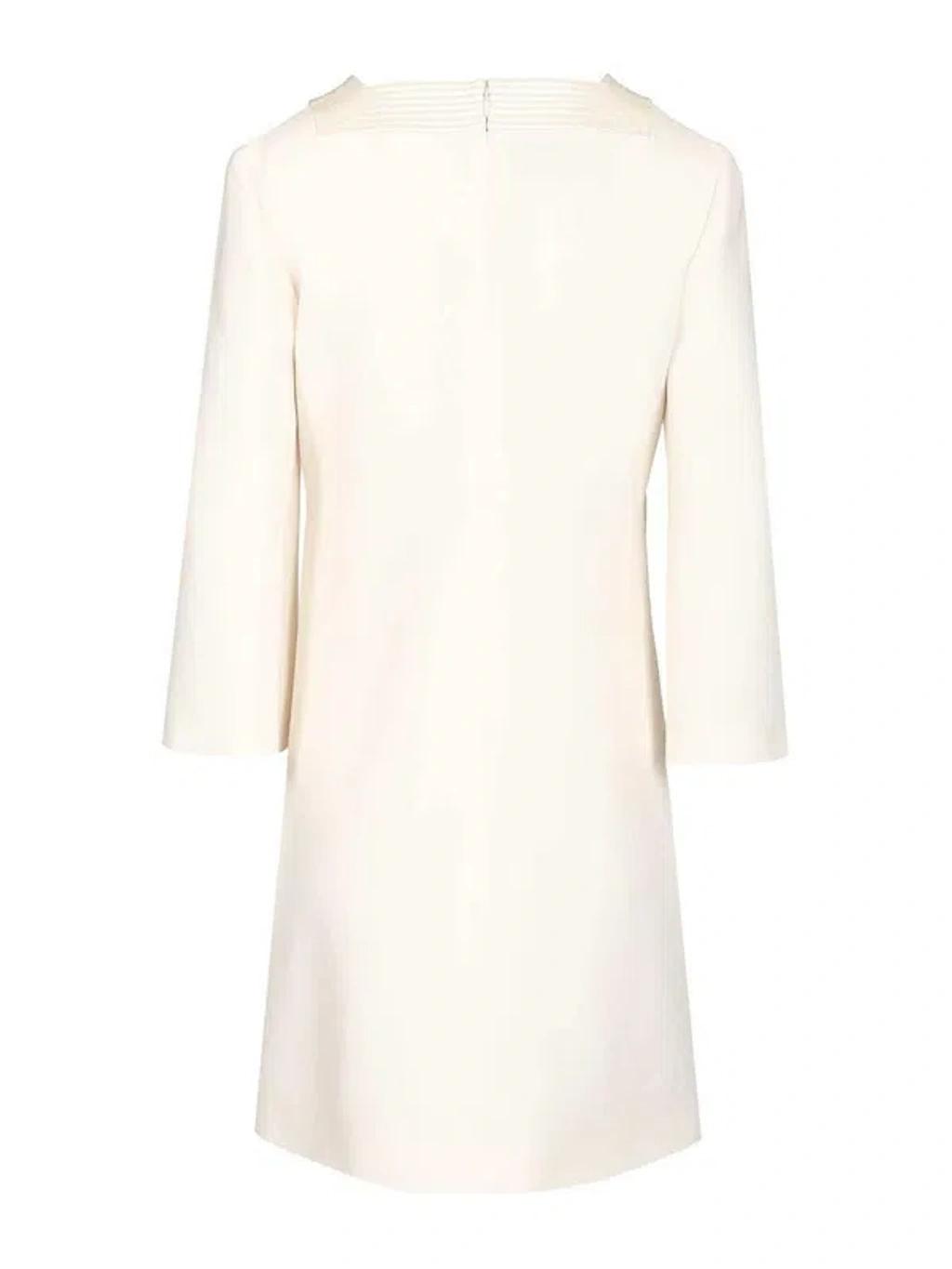 VALENTINO Embellished Silk Satin-trimmed Wool And Silk-blend Crepe Mini Dress In White Product Image