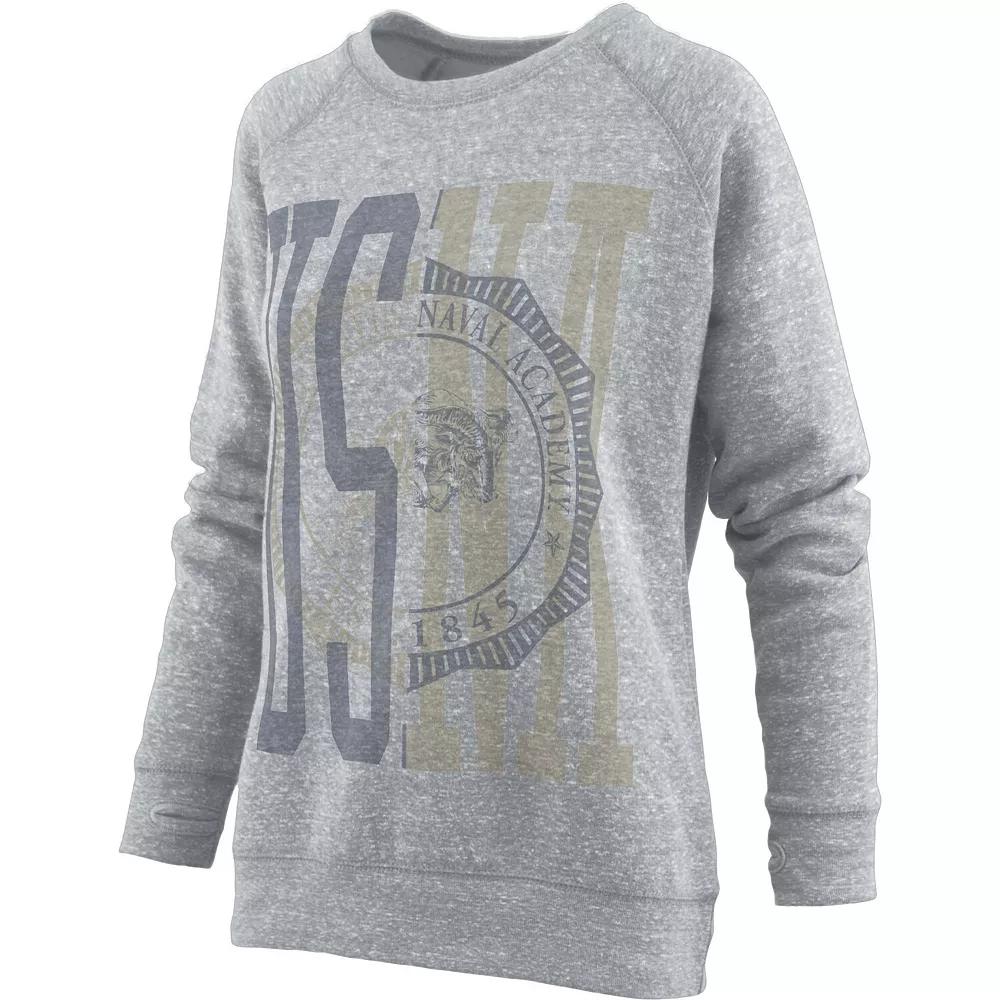 Women's Pressbox Heather Gray Navy Midshipmen Knobi Raglan Pullover Sweatshirt, Size: XL, Grey Product Image