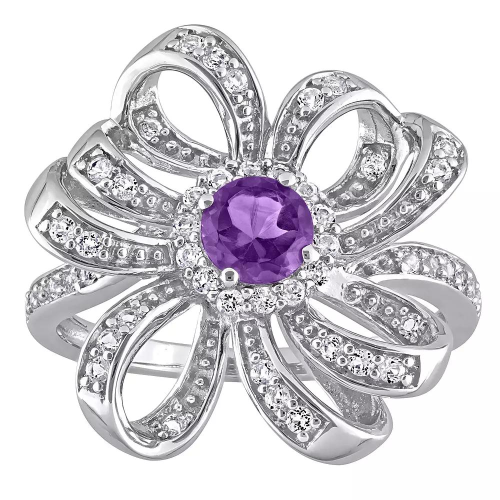 Stella Grace Sterling Silver African Amethyst & White Topaz Flower Cocktail Ring, Women's, Size: 6 Product Image