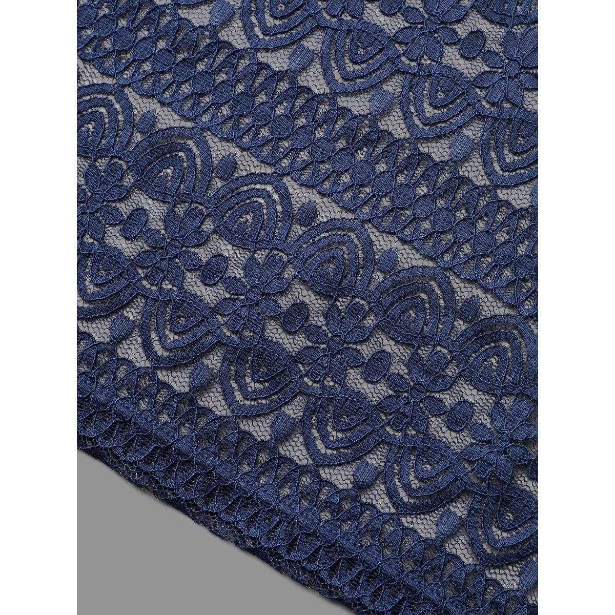 Plus Size Lace Wrap-Neck Adjustable Straps Swim Dress Women's Swimwear Indigo Beach Bodycon Overlap Collar High stretch Curve Swim Dresses BloomChic 26/4X Product Image