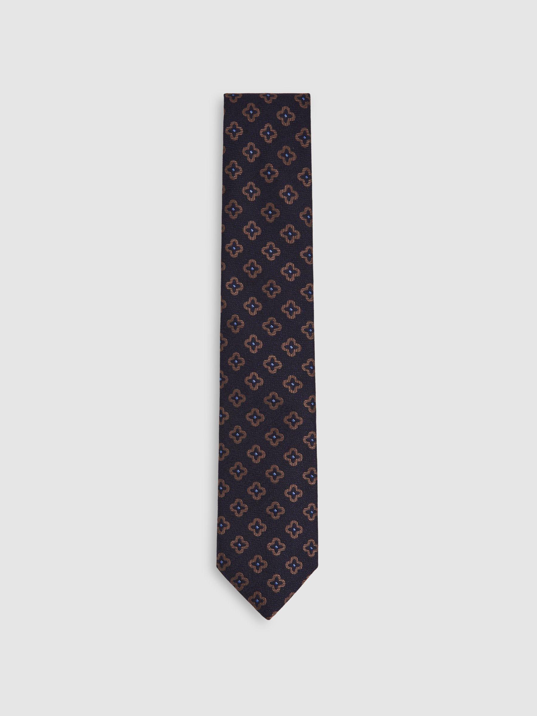 Silk-Wool Floral-Medallion Tie in Navy Product Image