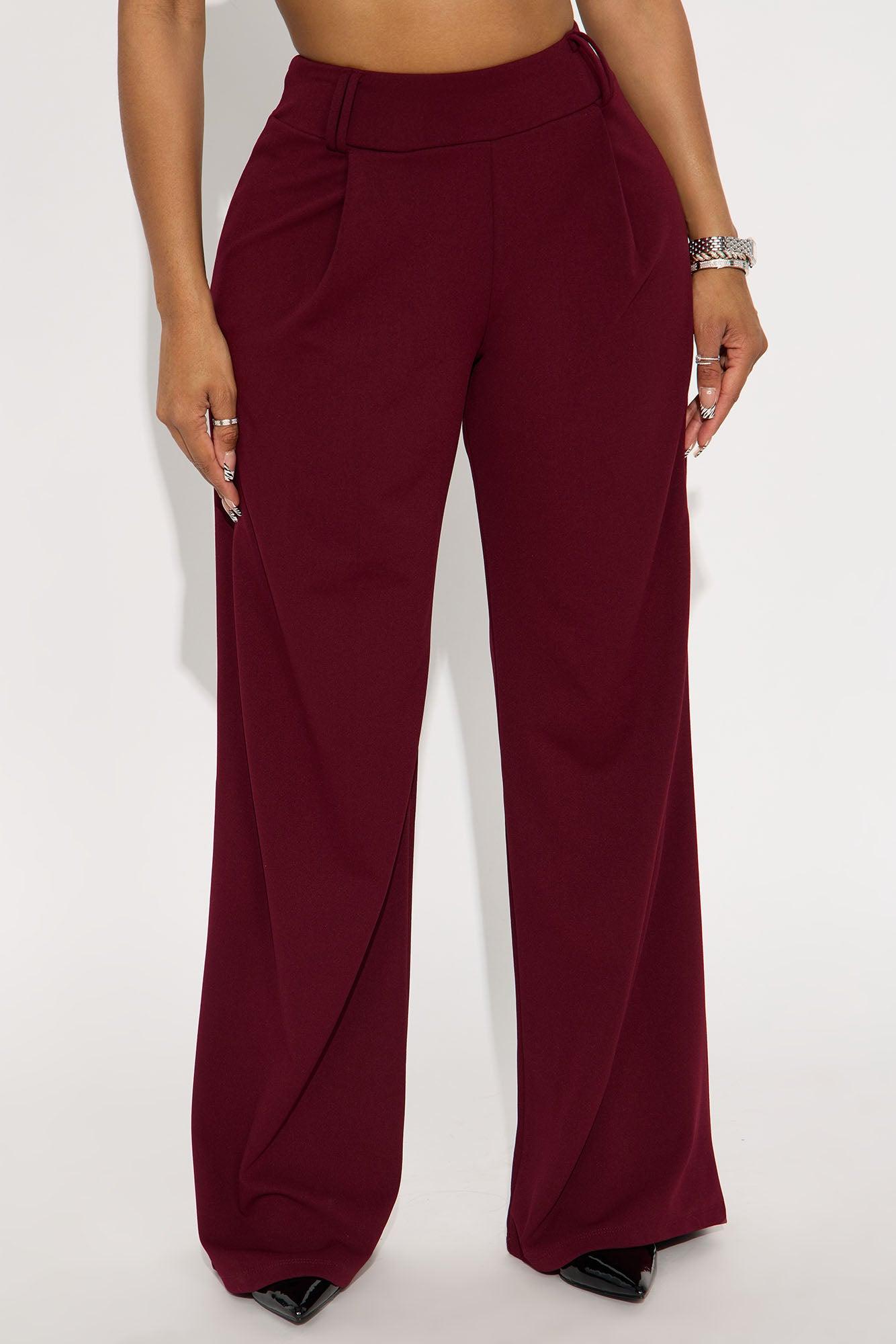 Late To The Meeting Wide Leg Trouser Pant - Burgundy Female Product Image