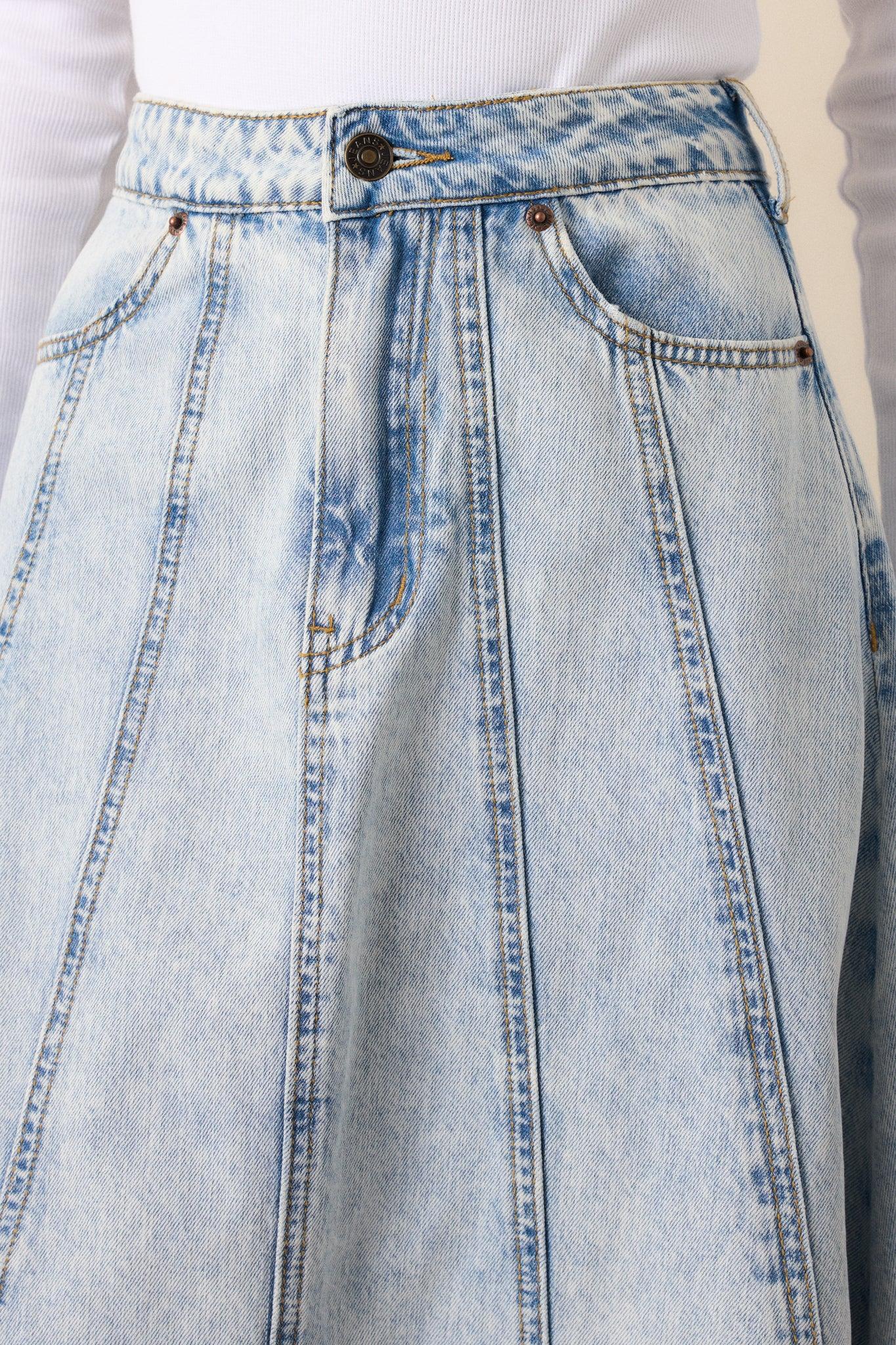 Rustic Dream Light Wash Denim Maxi Skirt Product Image
