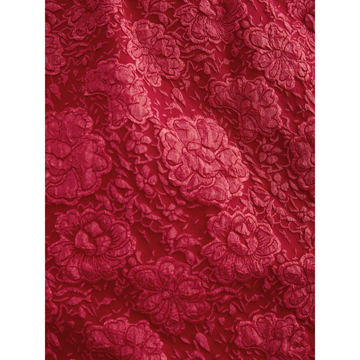 Plus Size Plain Textured Square Neck Pocket Dress Raspberry Women Party Texture Square Neck Elbow-length sleeve Curvy Knee Dress BloomChic 12/L Product Image