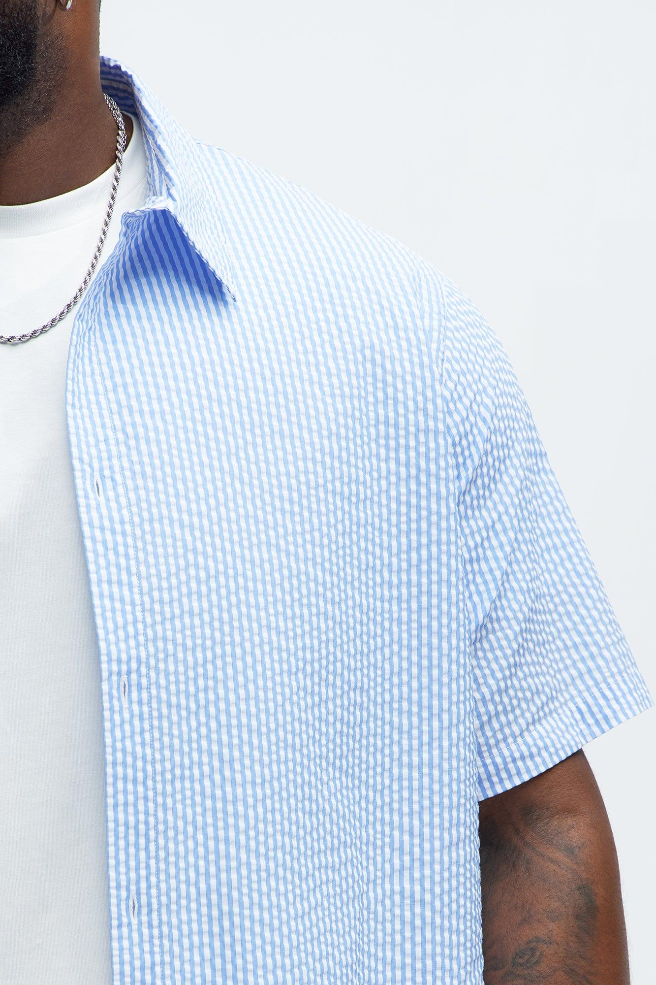 Seersucker Short Sleeve Button Up Shirt - Blue/combo Product Image