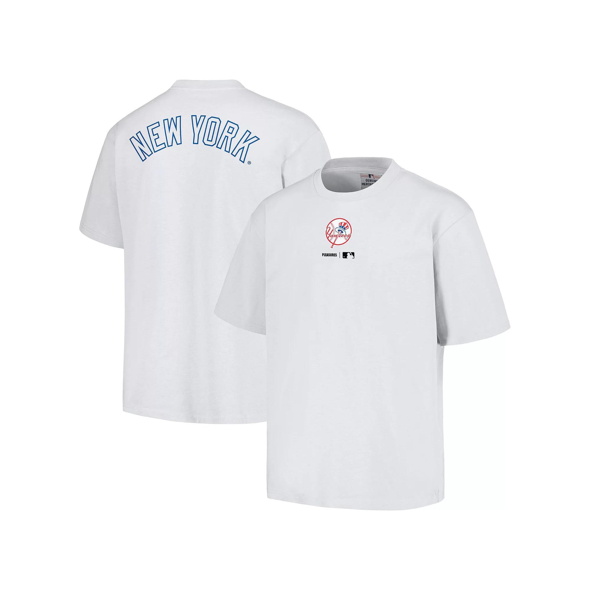 Men's PLEASURES  White New York Yankees Mascot T-Shirt, Size: Medium Product Image