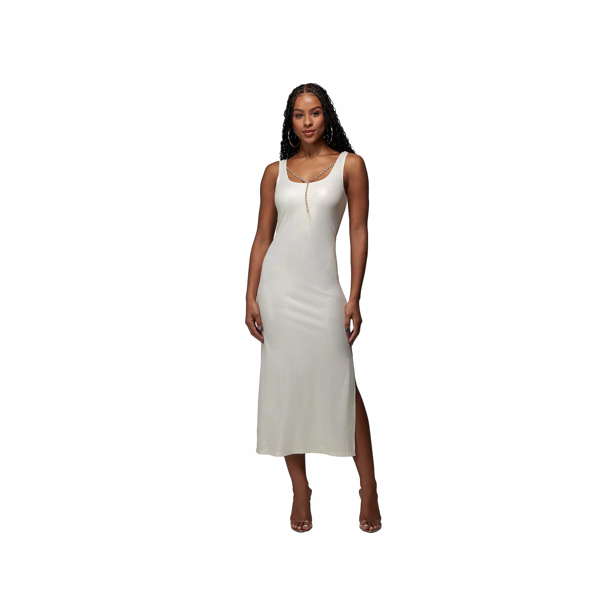 Women's bebe x Ciara Rib Necklace Midi Dress, Size: XL, Gold Product Image