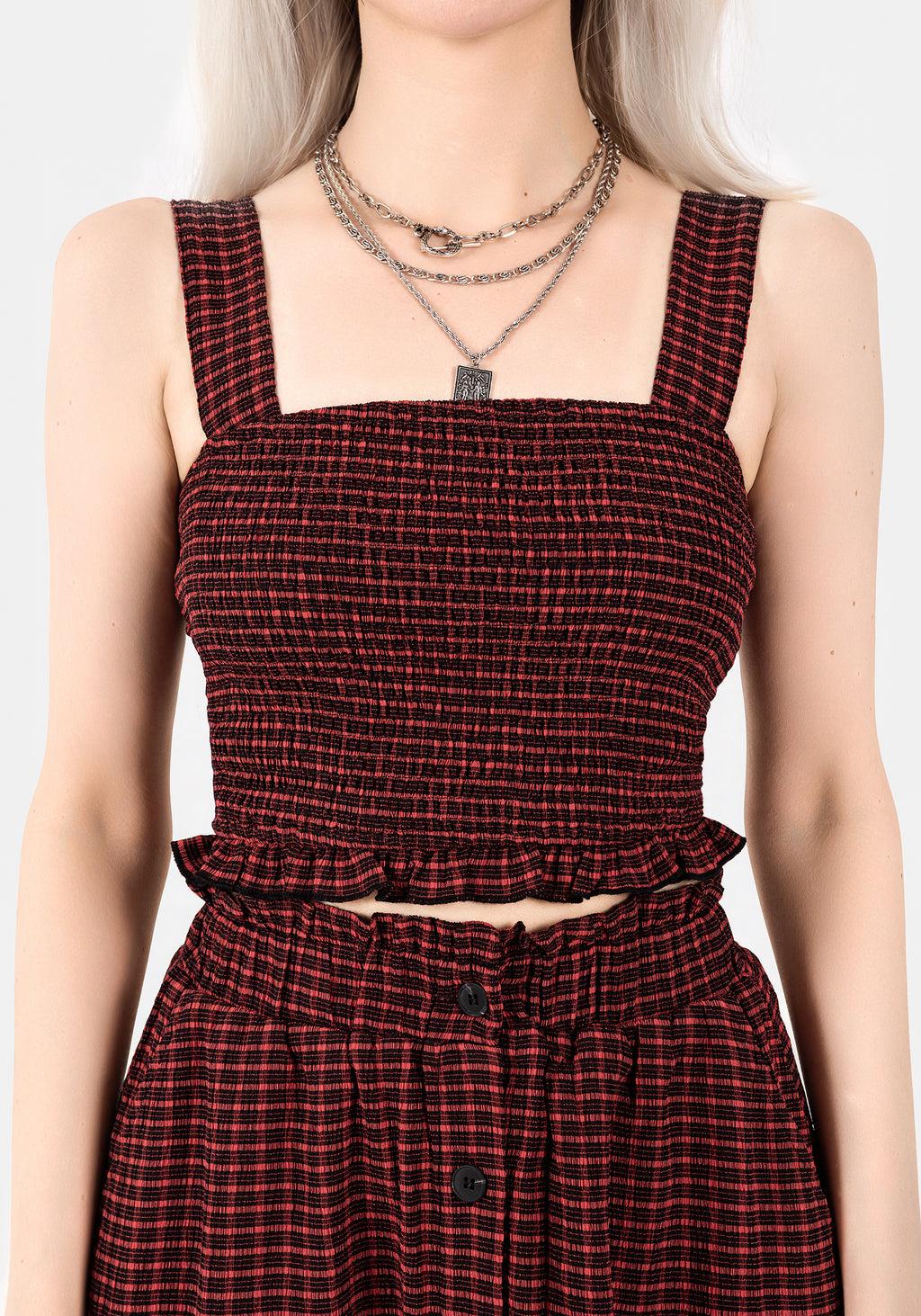 Carmine Textured Check Crop Top Product Image