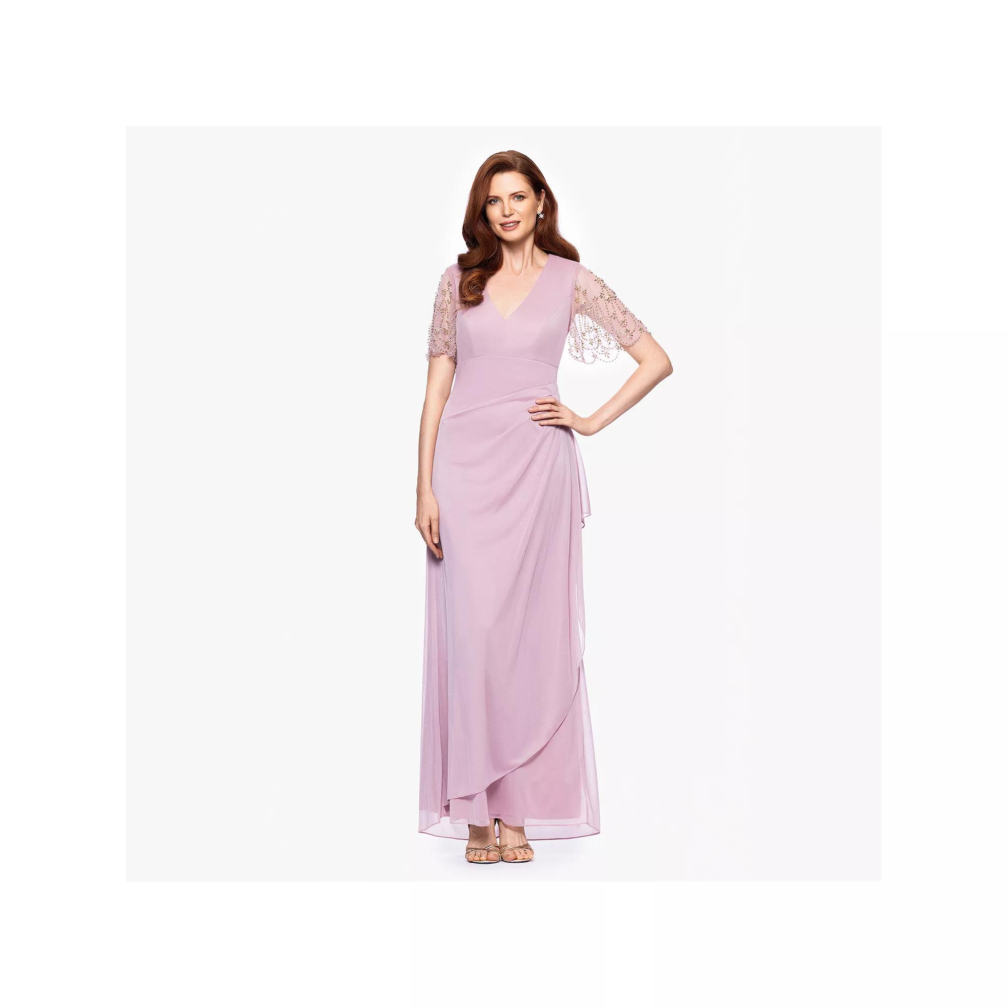 Women's X Evenings Beaded Sheer Sleeve Ruched Gown, Size: 10, Pink Product Image