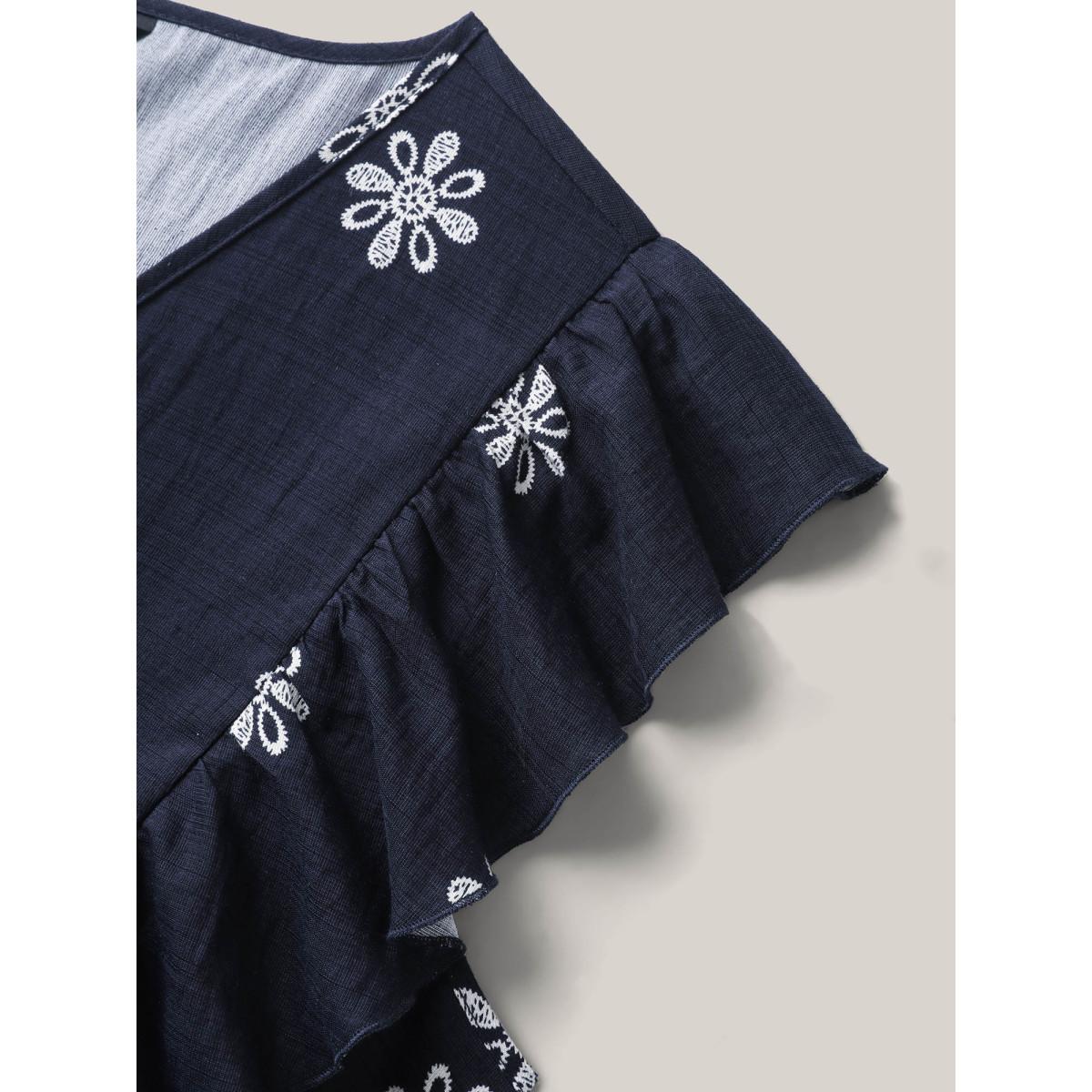 Plus Size Rayon Stretchy Waist Pockets Flutter Midi Dress Indigo Women Boho Overlap Collar Cap Sleeve Curvy BloomChic 22-24/3X Product Image