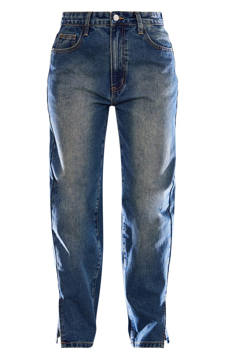 PRETTYLITTLETHING Petite Vintage Bleach Wash Split Hem Jeans Product Image