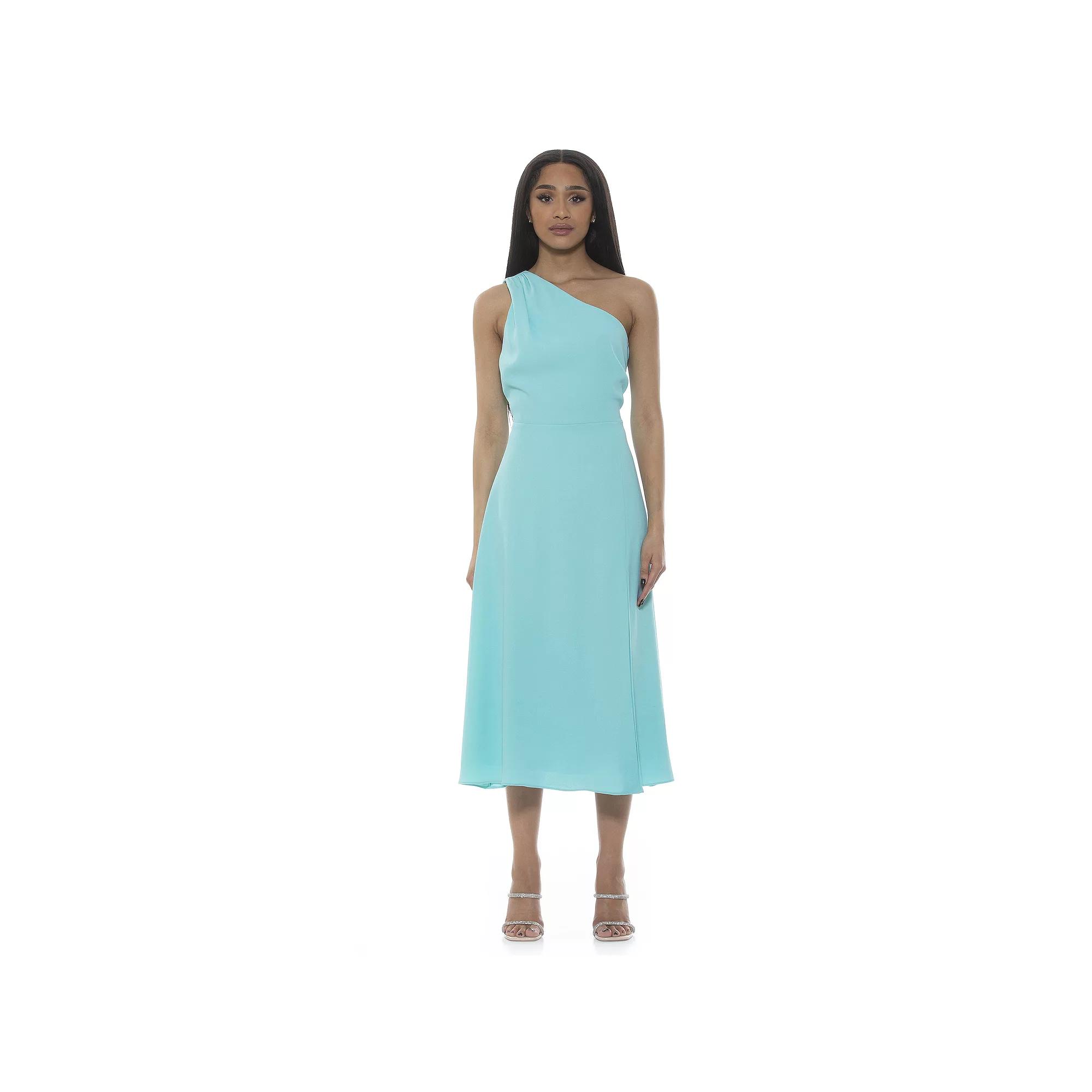 Women's ALEXIA ADMOR Fay One-Shoulder Midi Fit & Flare Dress, Size: 6, Turquoise Product Image