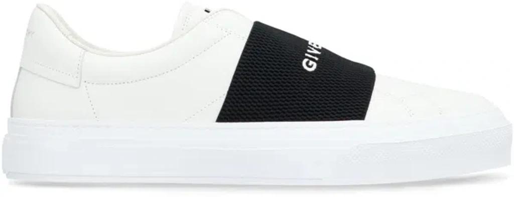 GIVENCHY Logo-embroidered Slip-on Leather Sneakers In White Black Product Image