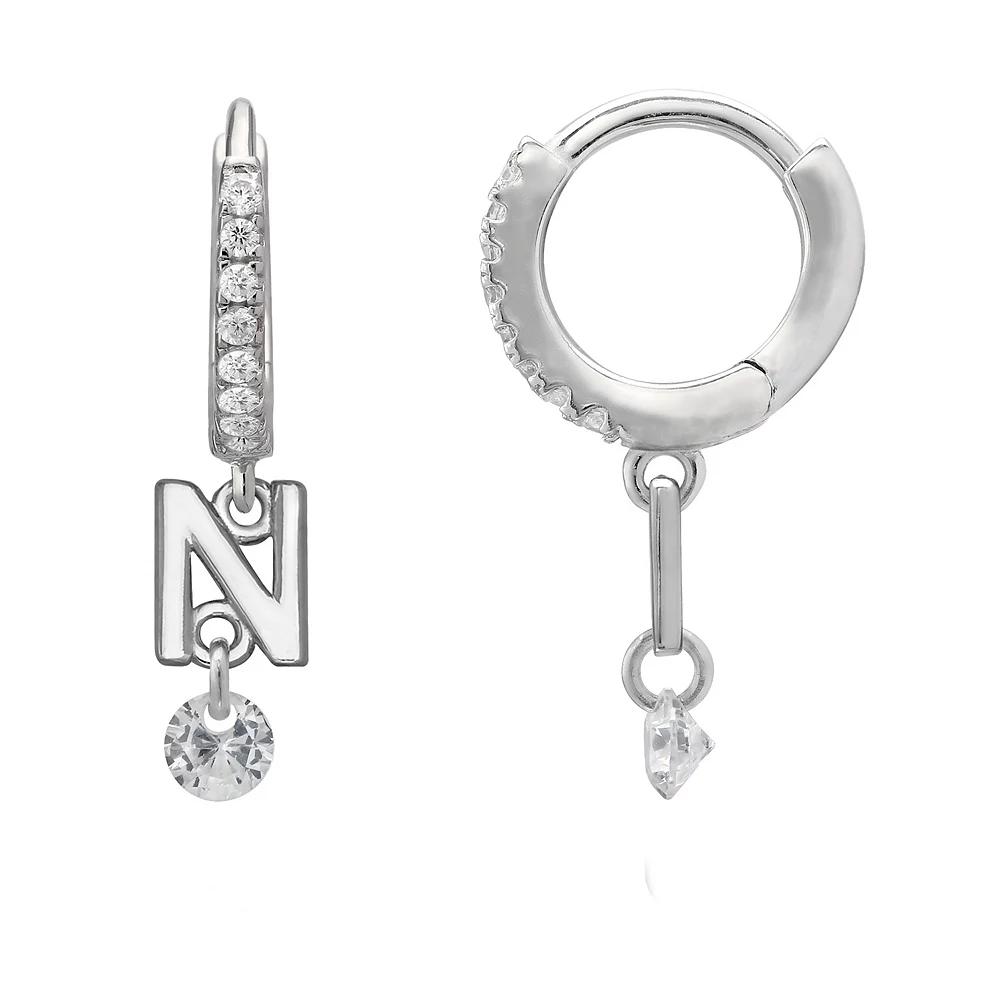PRIMROSE Sterling Silver Initial Huggie Hoop Drop Earrings, Women's, Sterling Silver U Product Image