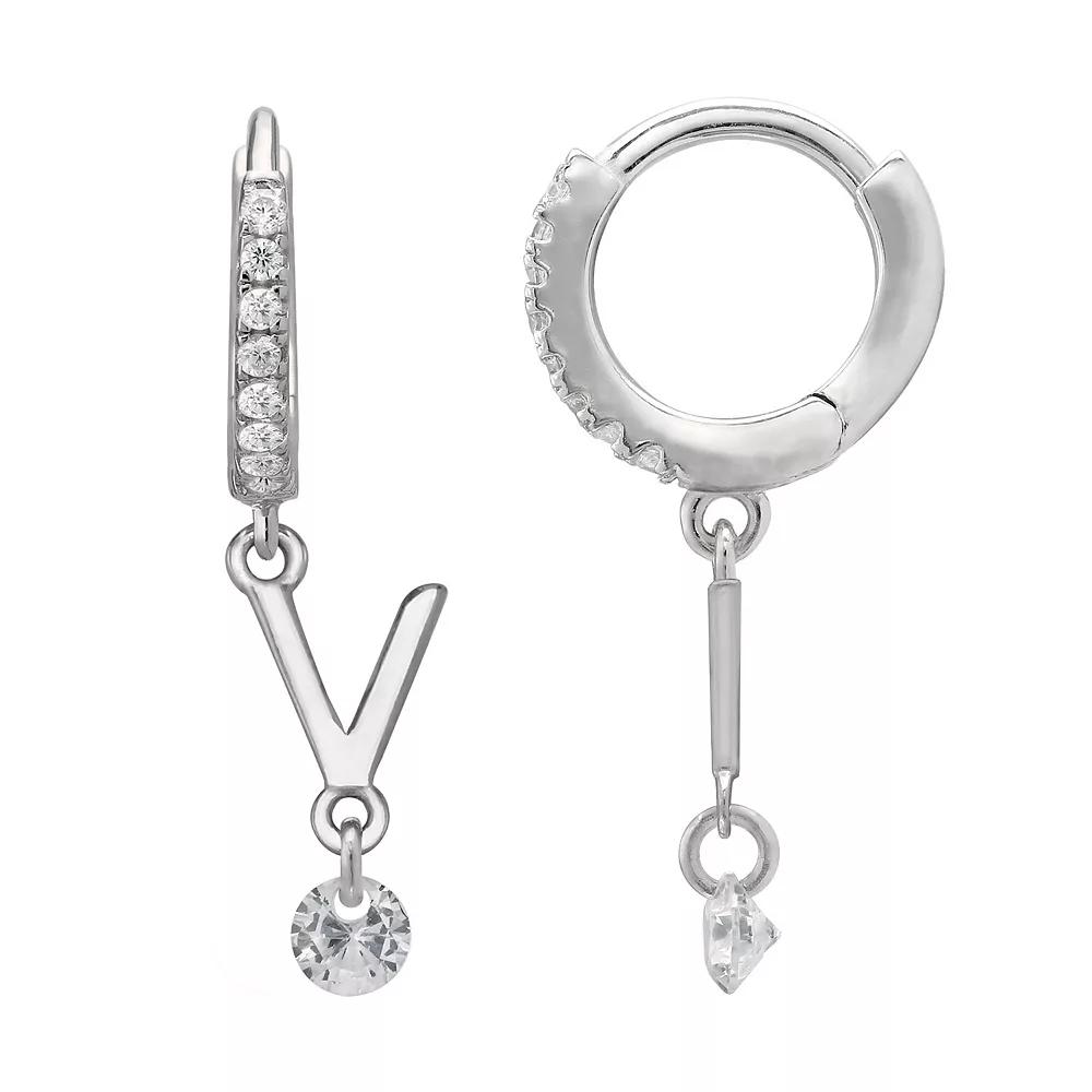 PRIMROSE Sterling Silver Initial Huggie Hoop Drop Earrings, Women's, Sterling Silver U Product Image