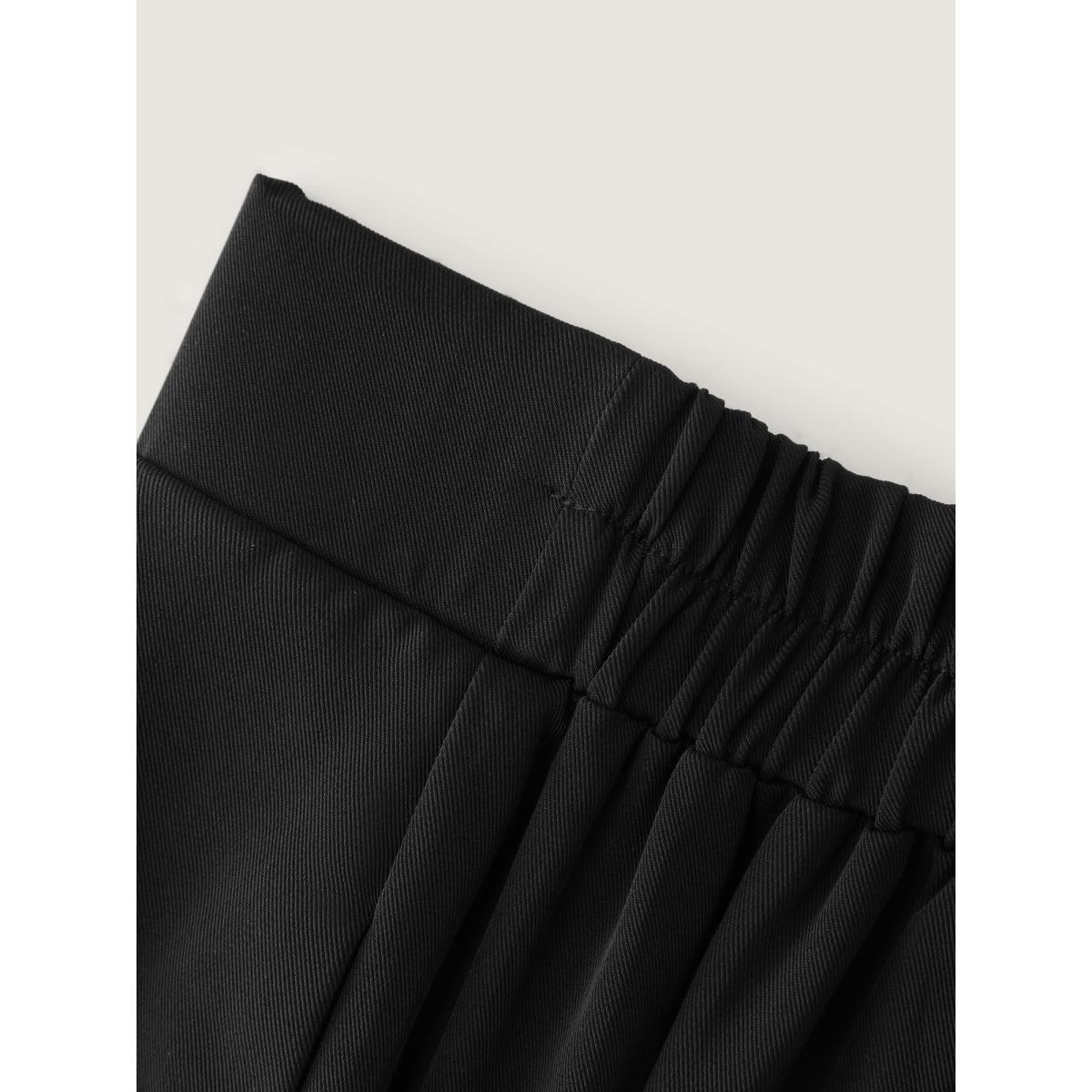 Plus Size Metal Buckle Detail Wide-Leg Pants Women Black Timeless Straight Leg Mid Rise Elegant Pants BloomChic 28/5X Product Image