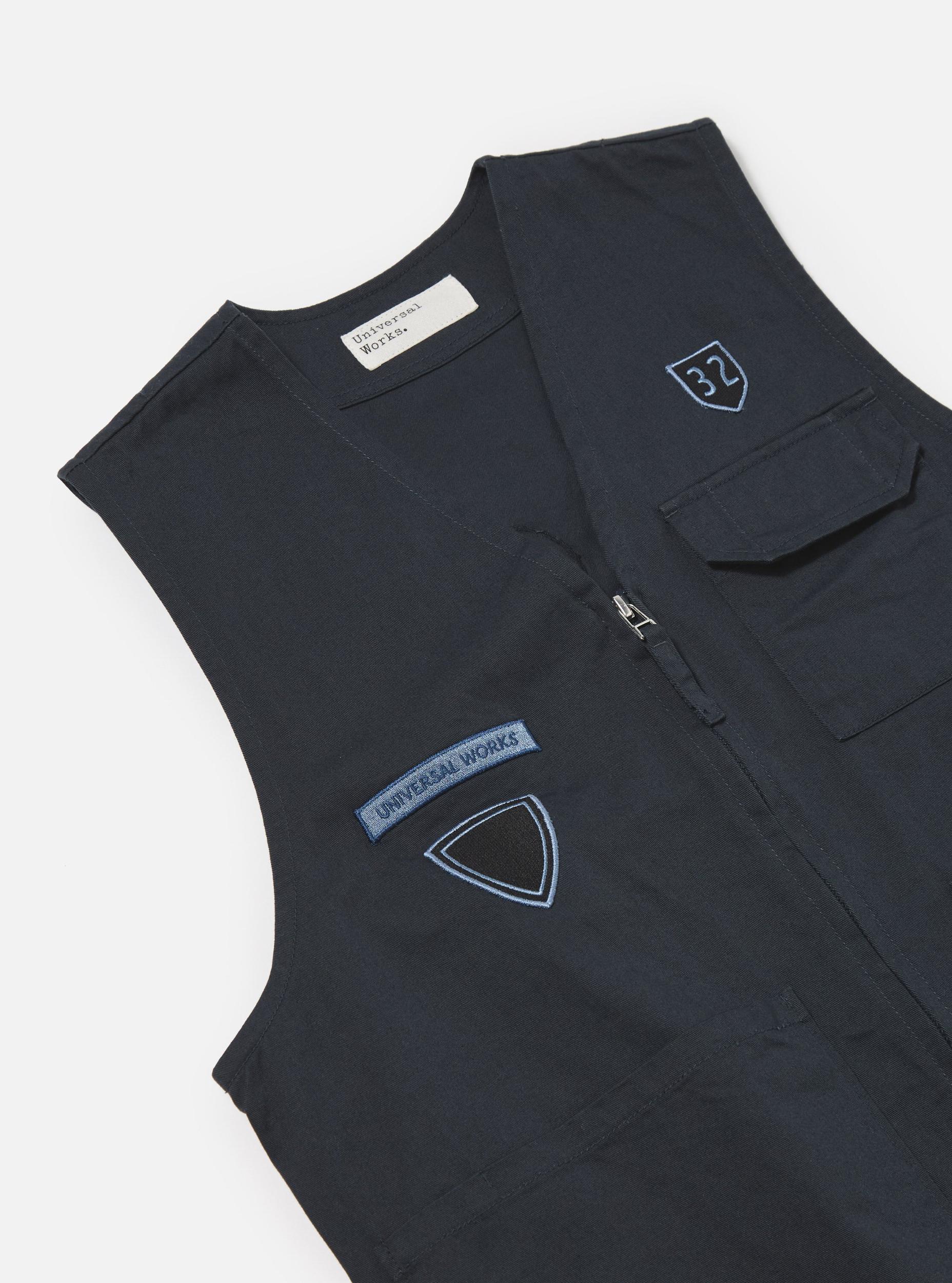 Universal Works Marine Gilet in Navy Twill/Badges Product Image
