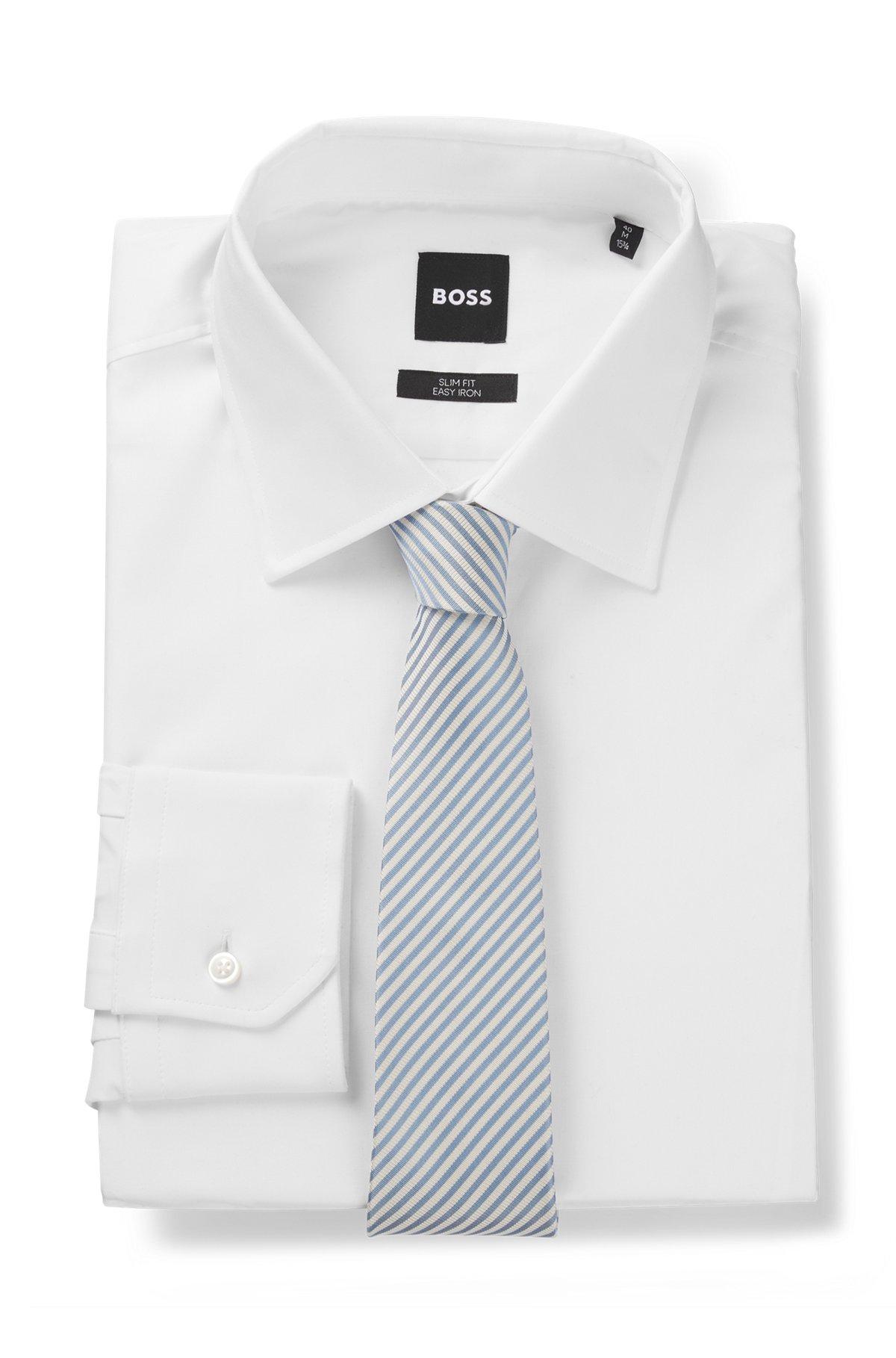 BOSS - Italian-silk tie with diagonal stripe - Light Blue Product Image