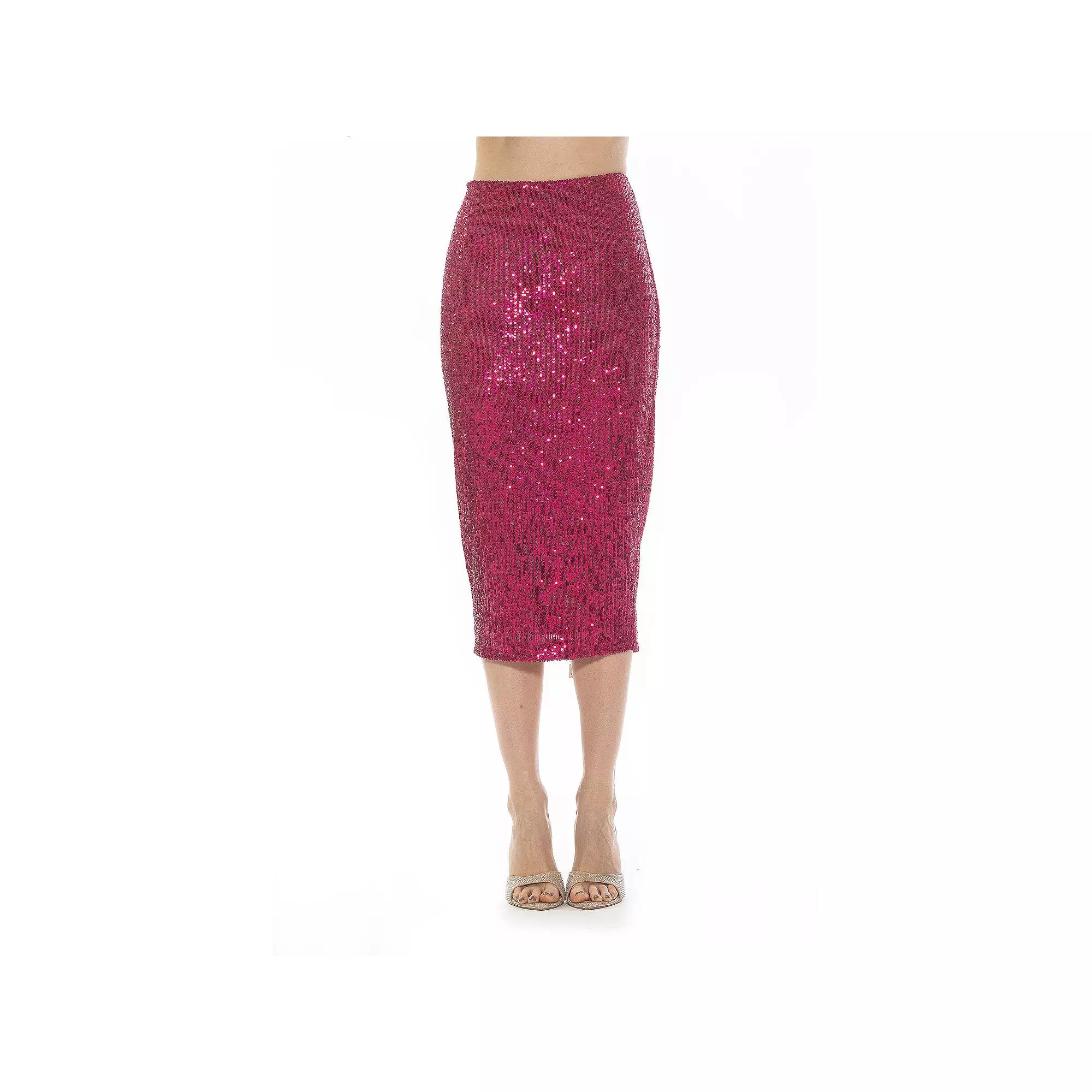 Women's ALEXIA ADMOR Ana Midi Sequin Pencil Skirt with Full Back Expose,  Product Image