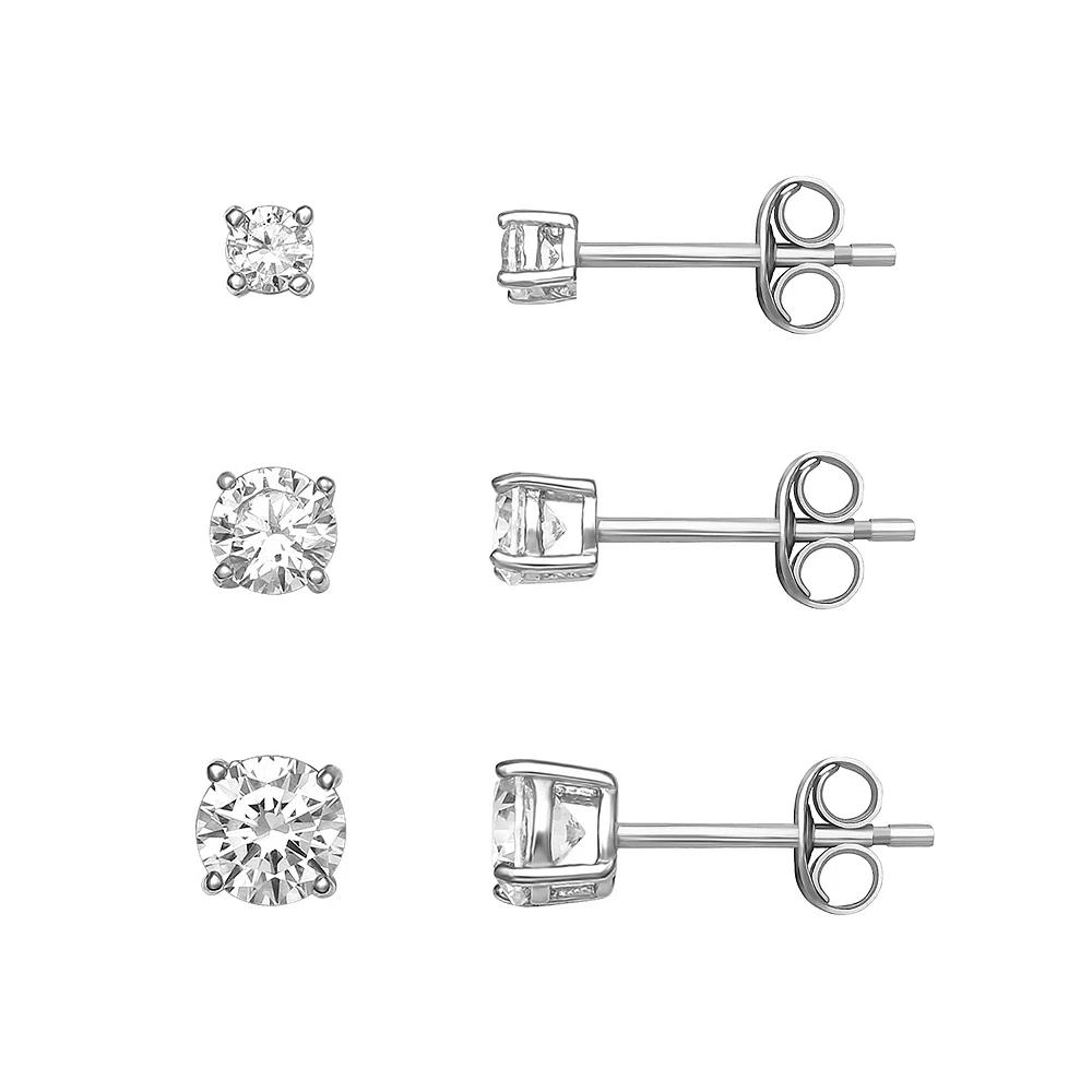 PRIMROSE Sterling Silver Cubic Zirconia Graduated Stud Earring Trio Set, Women's Product Image