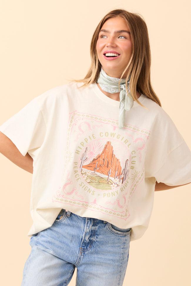 Hippie Cowgirl Club Off White Oversized Graphic Tee Product Image