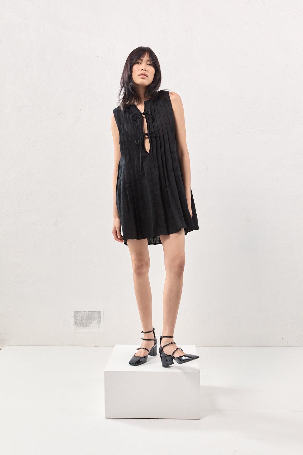Valeria Linen Mini Dress Black Product Image