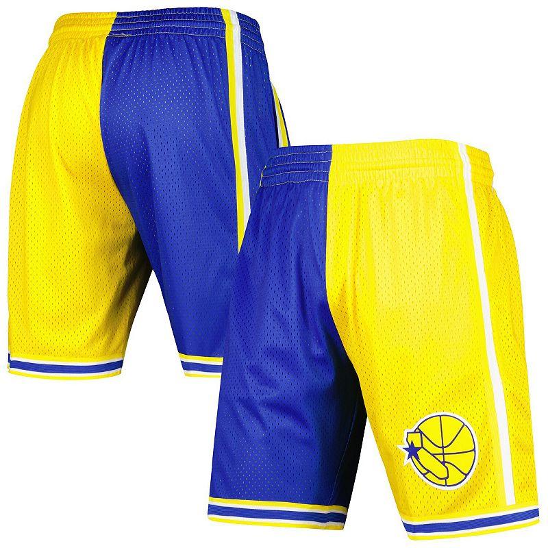 Men's Mitchell & Ness Royal/Gold Golden State Warriors Hardwood Classics 1995 Split Swingman Shorts, Size: Medium, Blue Product Image