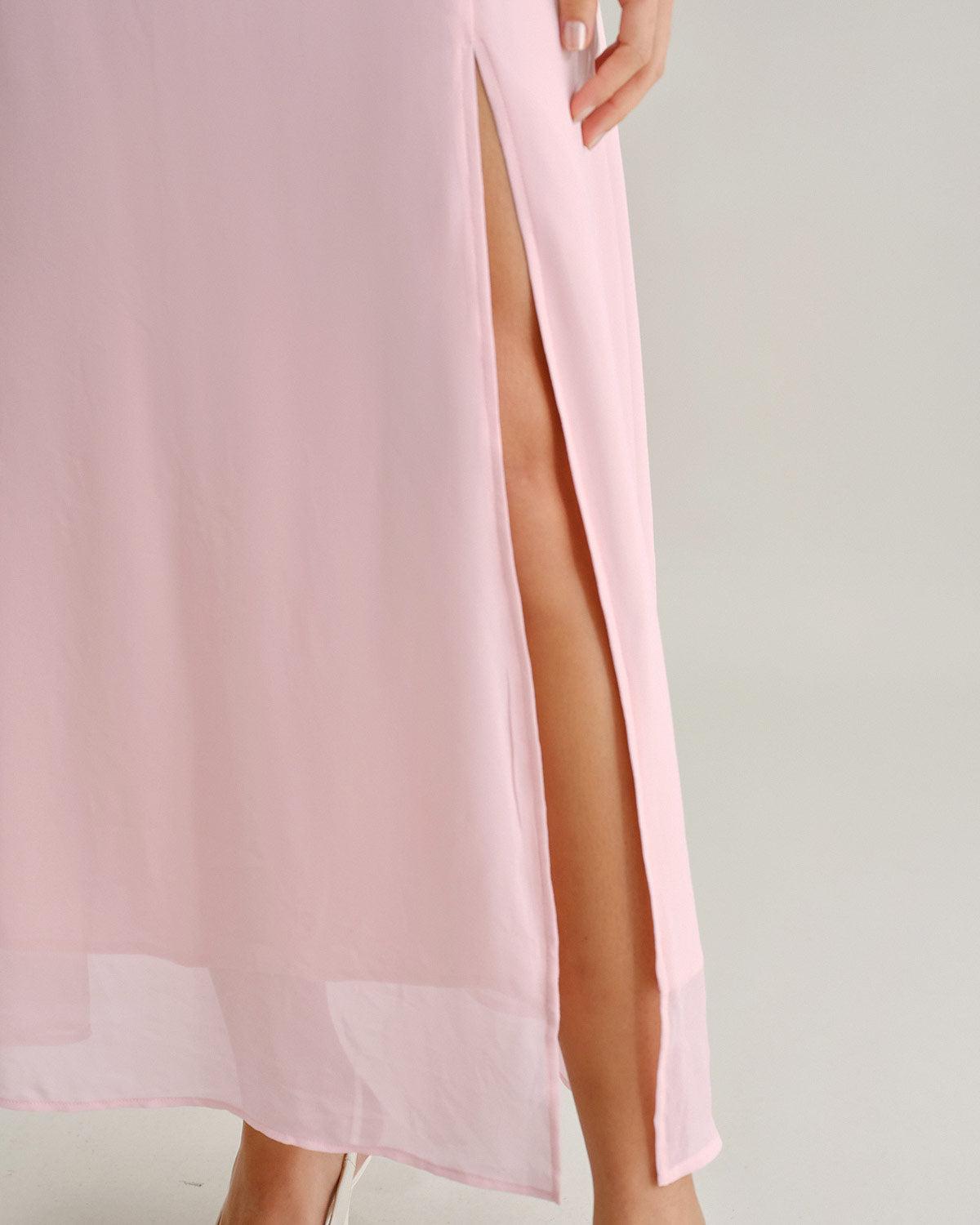 Pink Sweetheart Neck Chiffon Maxi Dress Product Image