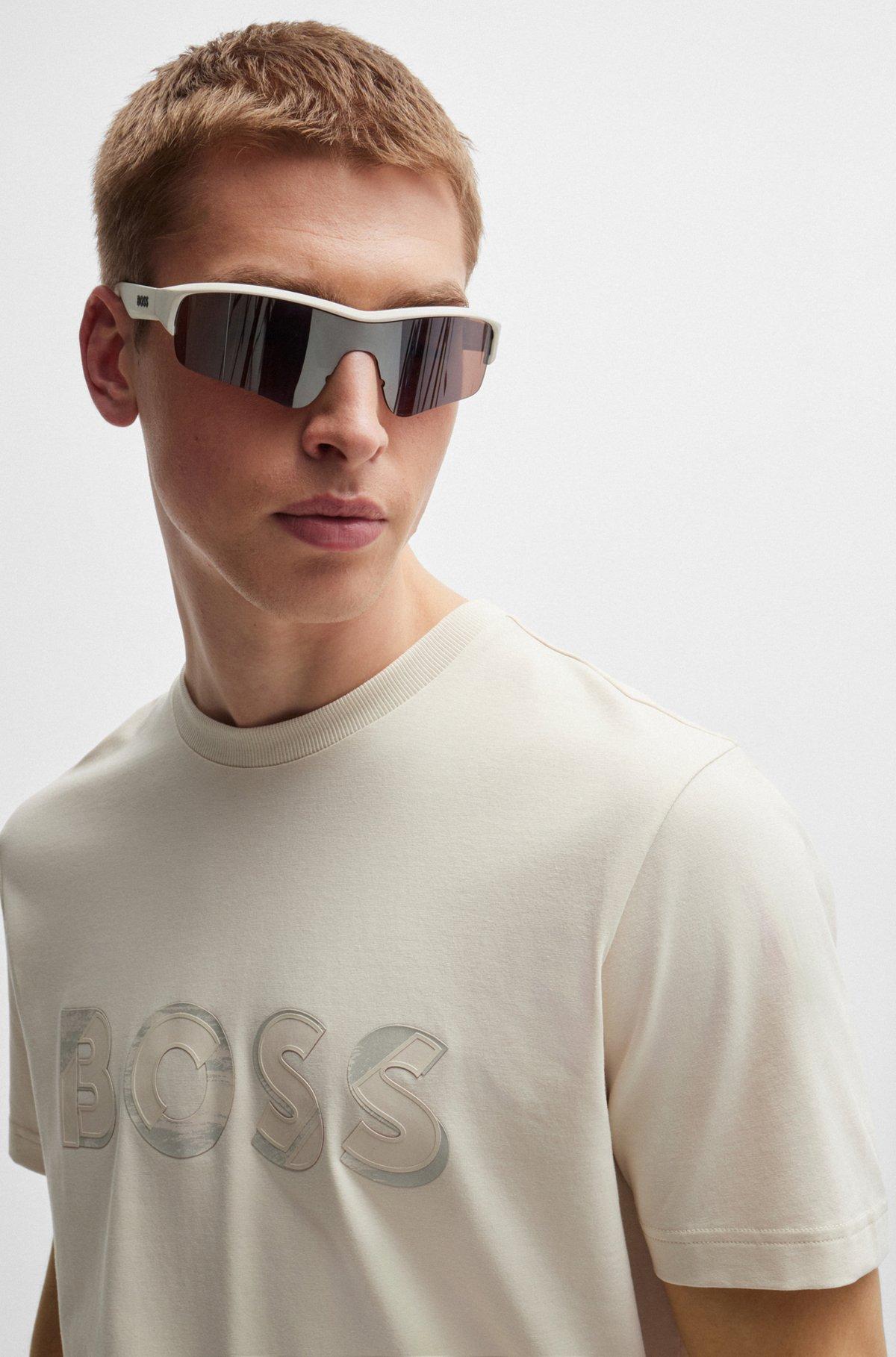 Stretch-cotton short-sleeved T-shirt with logo artwork Product Image