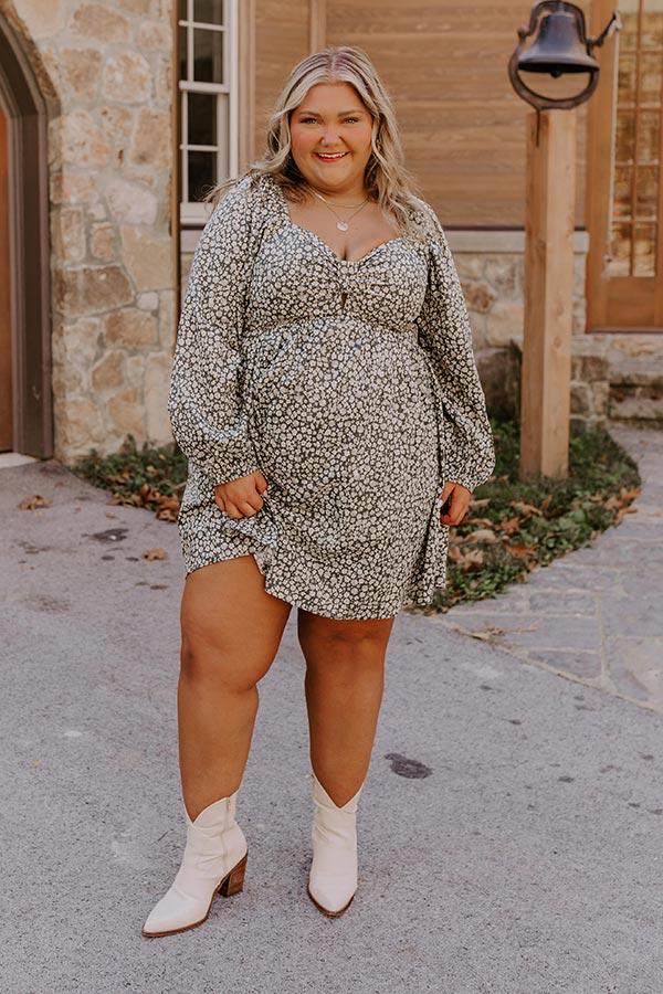 Harvest Cutie Floral Mini Dress in Olive Curves Product Image