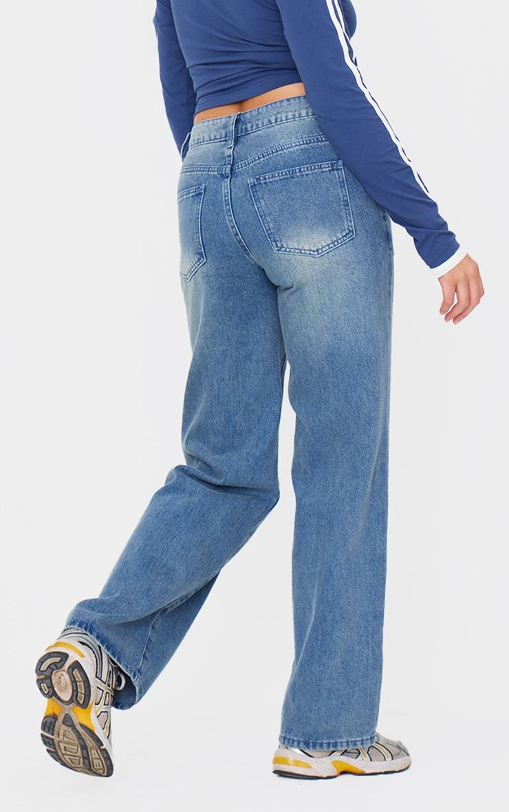 Mid Blue Wash Straight Leg Denim Jeans Product Image