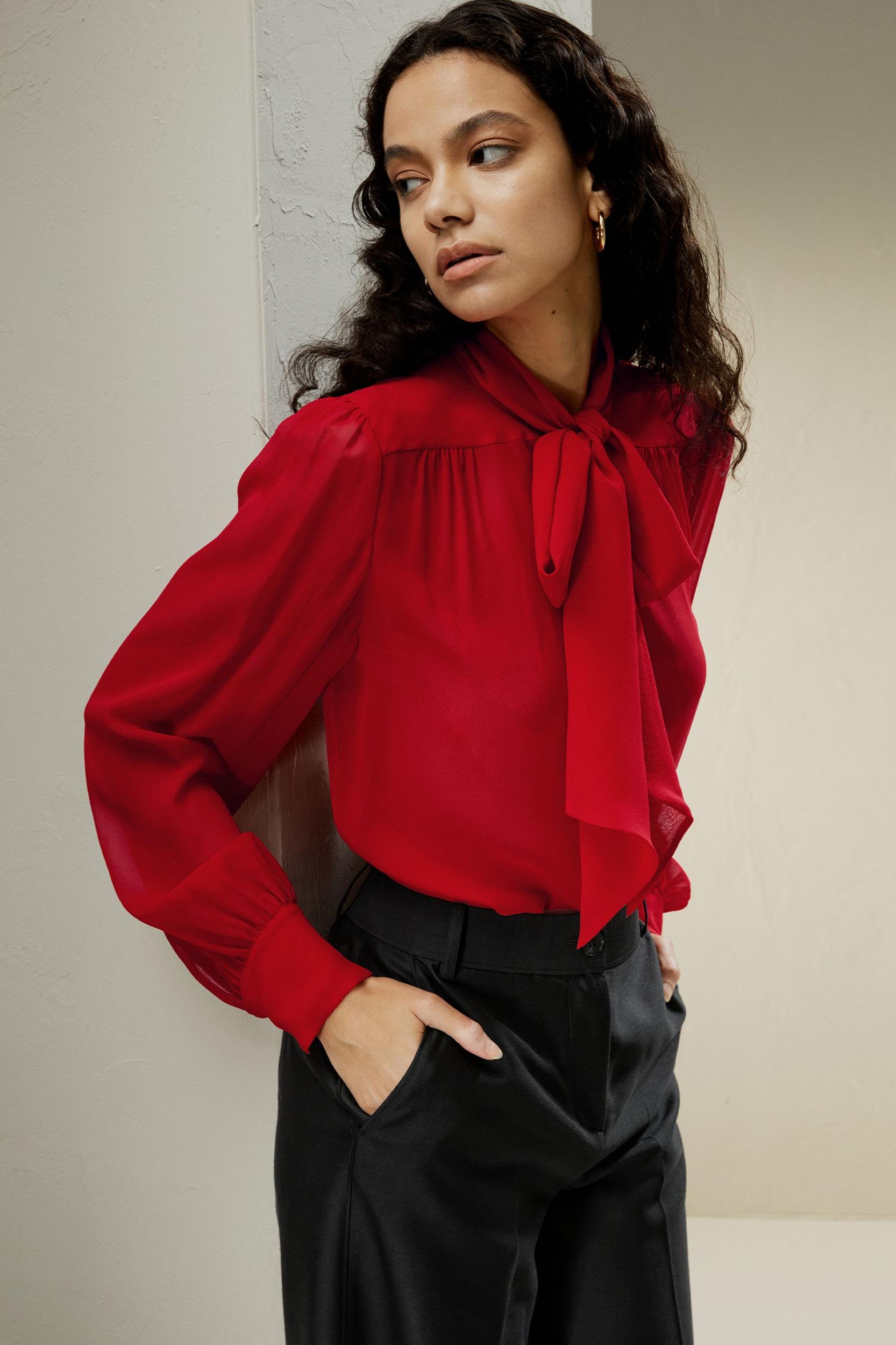 Bow Tie Silk Jasmine Blouse Product Image