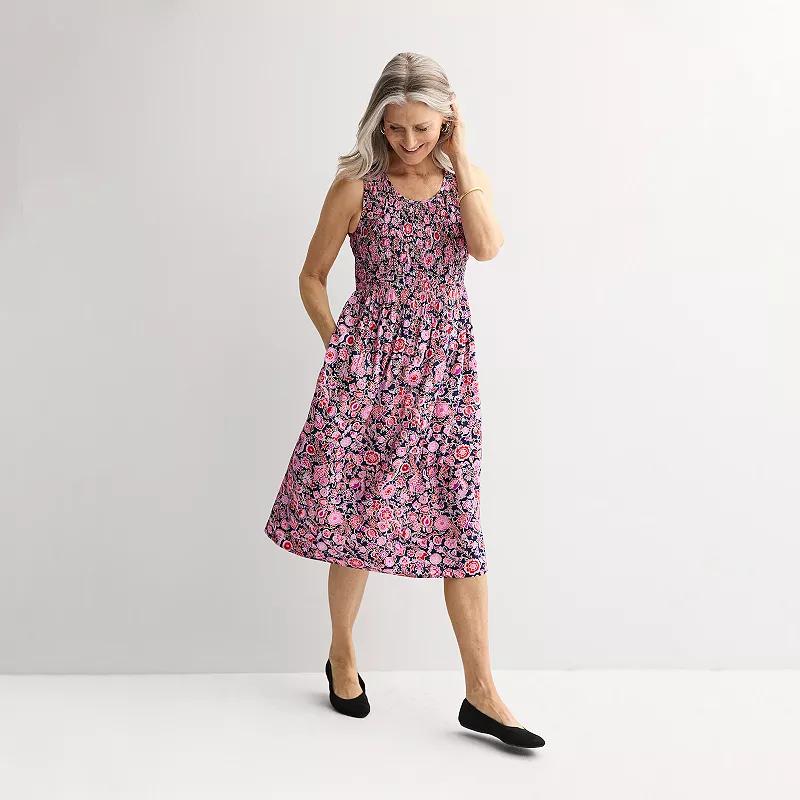 Petite Croft & Barrow® Smocked Midi Dress, Women's, Size: XL Petite, Blue Chic Tile Product Image