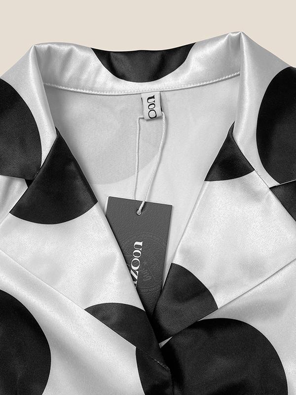 A-Line Sleeveless Polka-Dot Split-Joint Tied Waist Lapel Maxi Dresses Shirt Dress Product Image