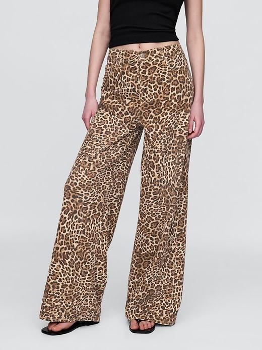 Mid Rise UltraSoft Leopard Baggy Jeans Product Image
