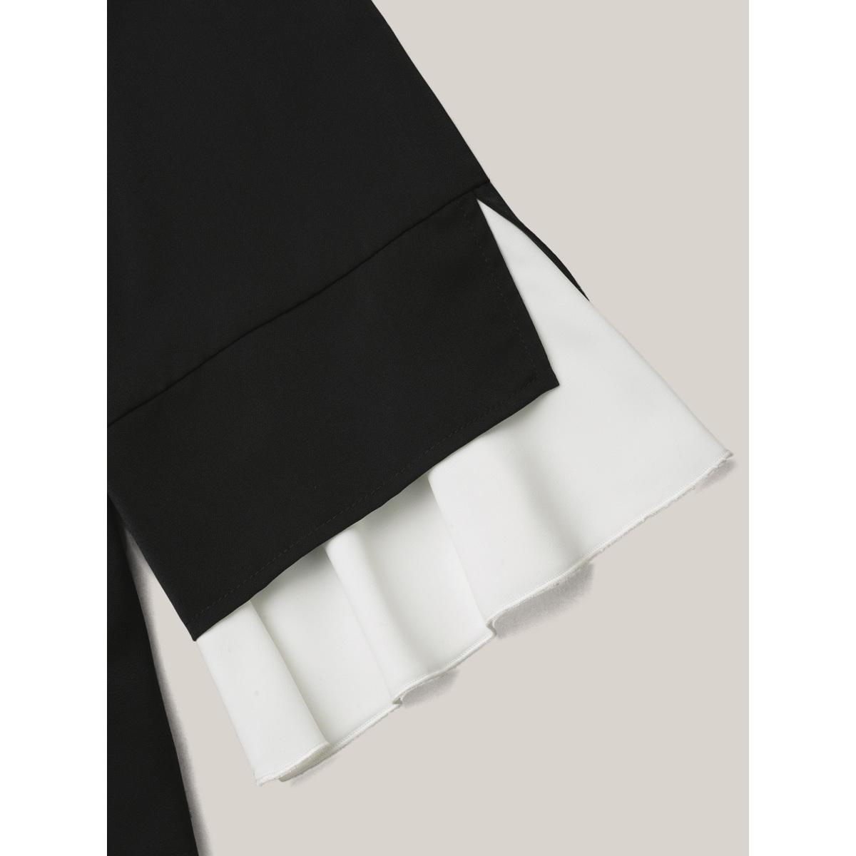 Plus Size Black Contrast Patchwork Bell Sleeve Blouse Women Romantic Elbow-length sleeve Round Neck Elegant Blouses BloomChic 10/M Product Image