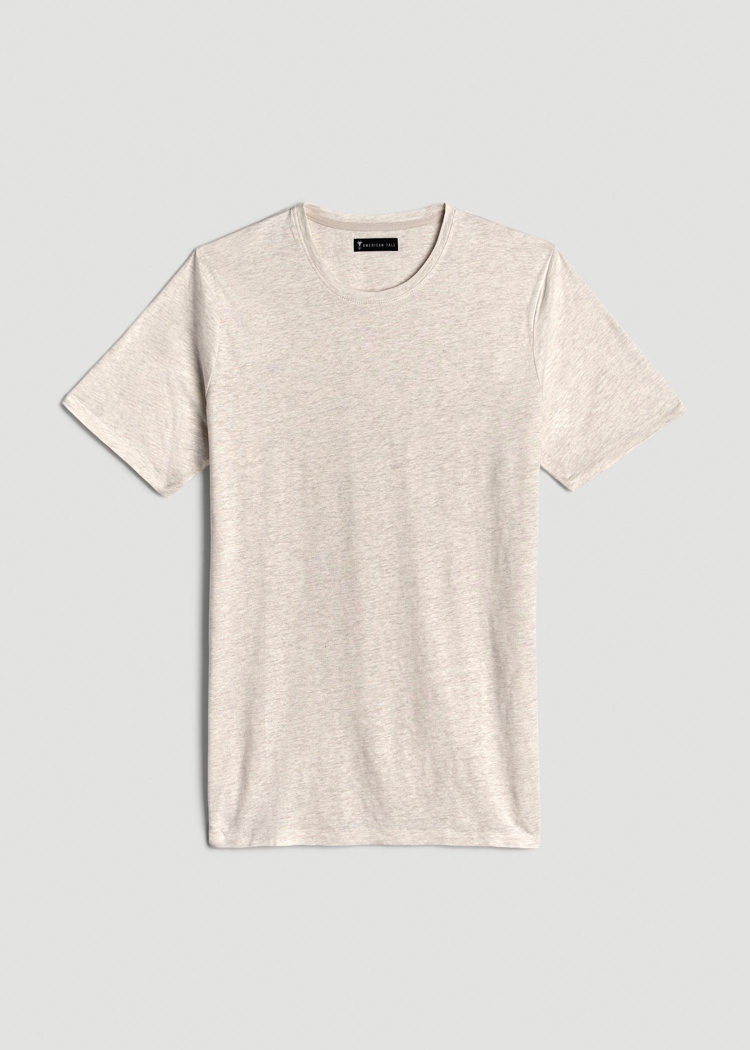 Linen Crewneck T-Shirt for Tall Men in Heathered Oatmeal Male Product Image
