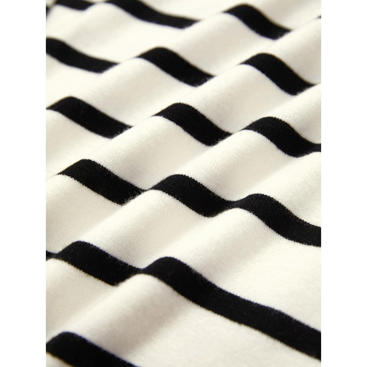 Plus Size Supersoft Essentials Striped Heart Keyhole Mesh Pullover Ivory Women Casual Loose Long Sleeve Round Neck Dailywear Pullovers BloomChic 26/4X Product Image