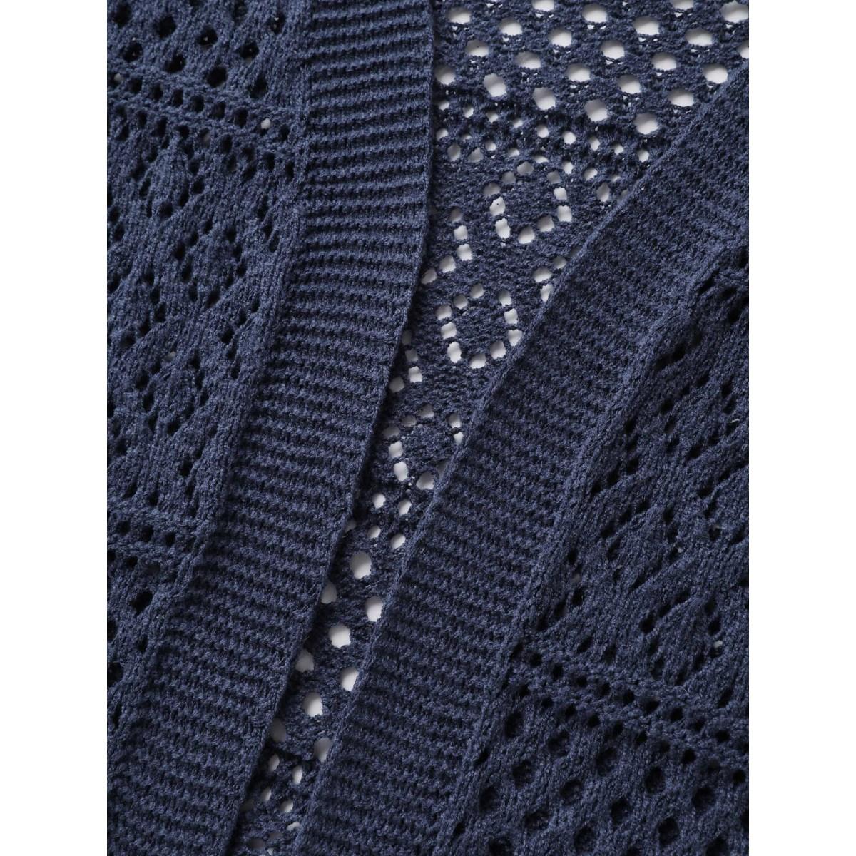 Plus Size Textured Cut-Out Arc Hem Lightweight Cardigan Indigo Women Leisure Loose Long Sleeve Casual Cardigans BloomChic 26/4X Product Image