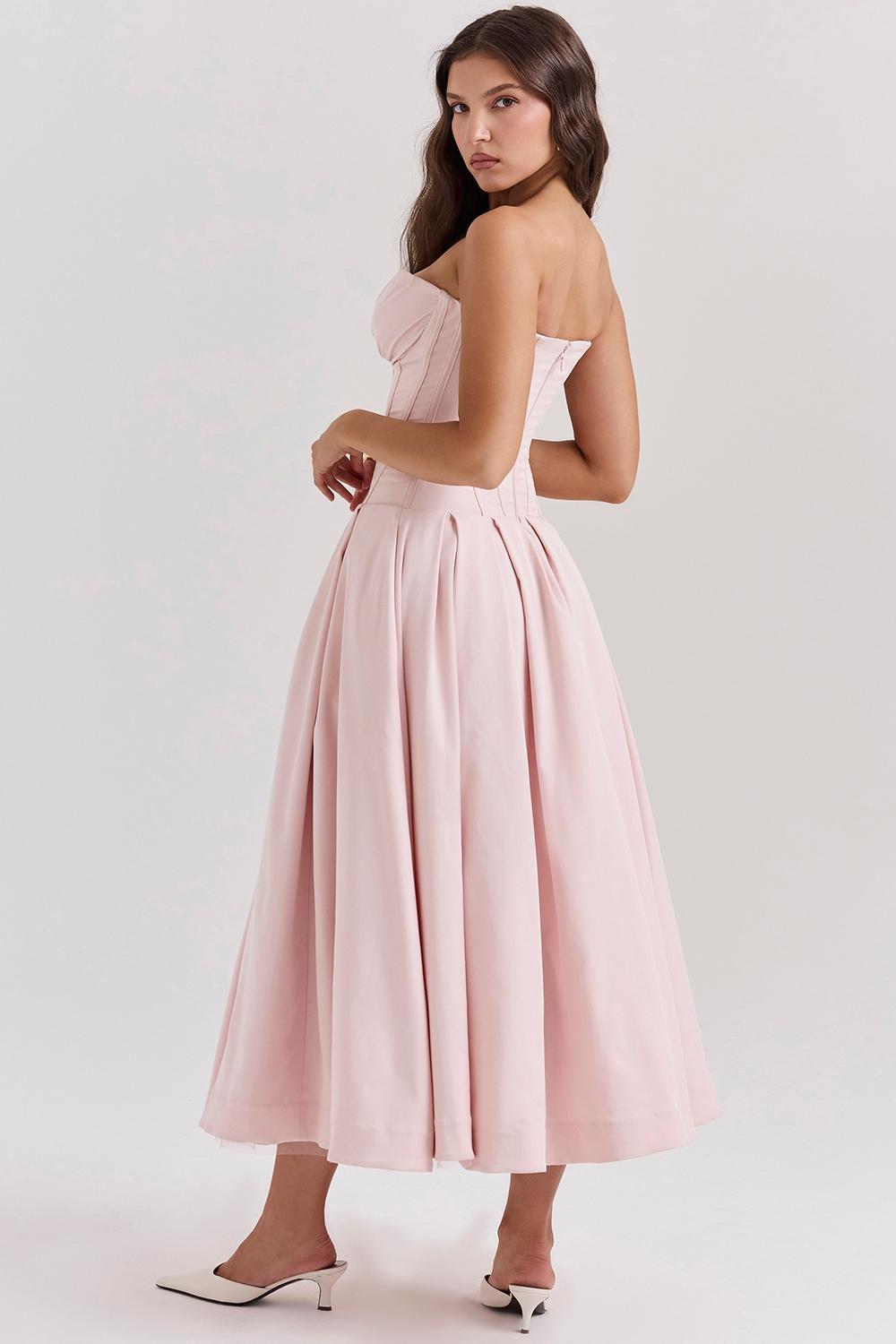 Lady  ballerina pink strapless midi dress Product Image