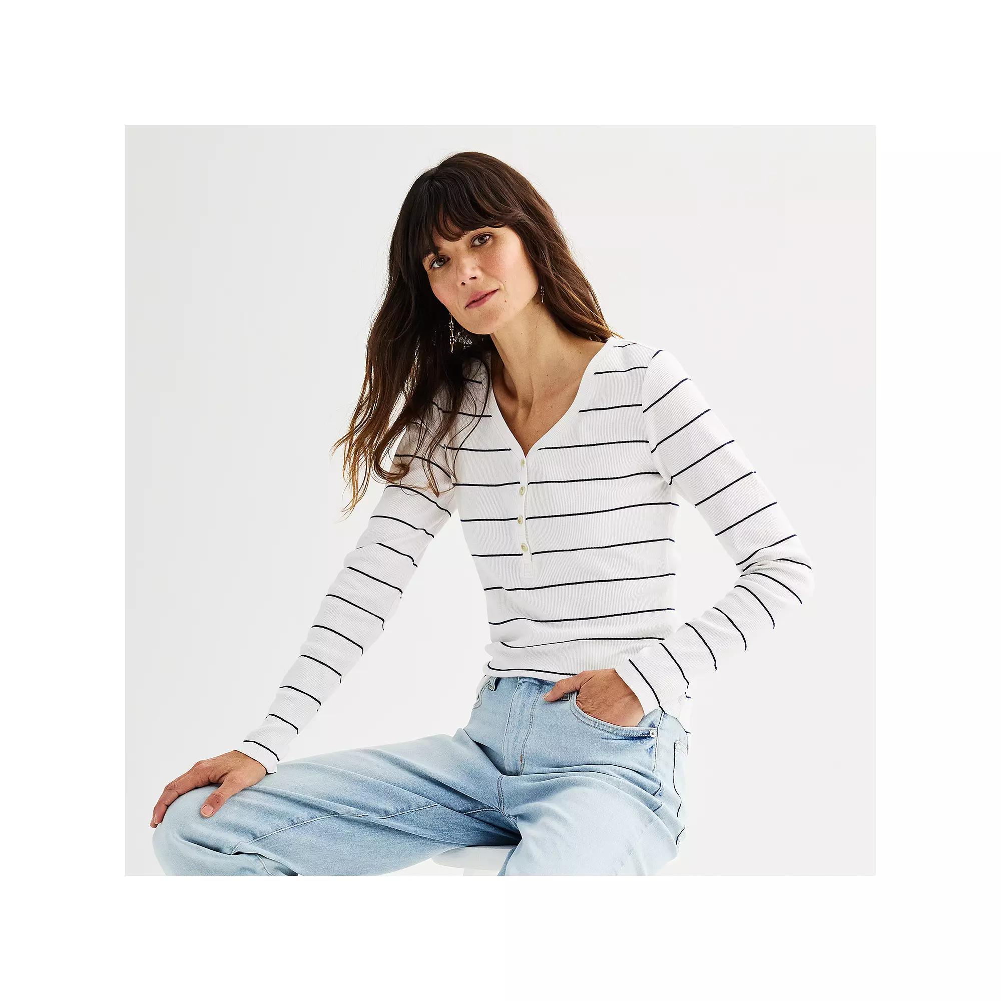 Women's Sonoma Goods For Life® Rib Long Sleeve Henley,  Product Image