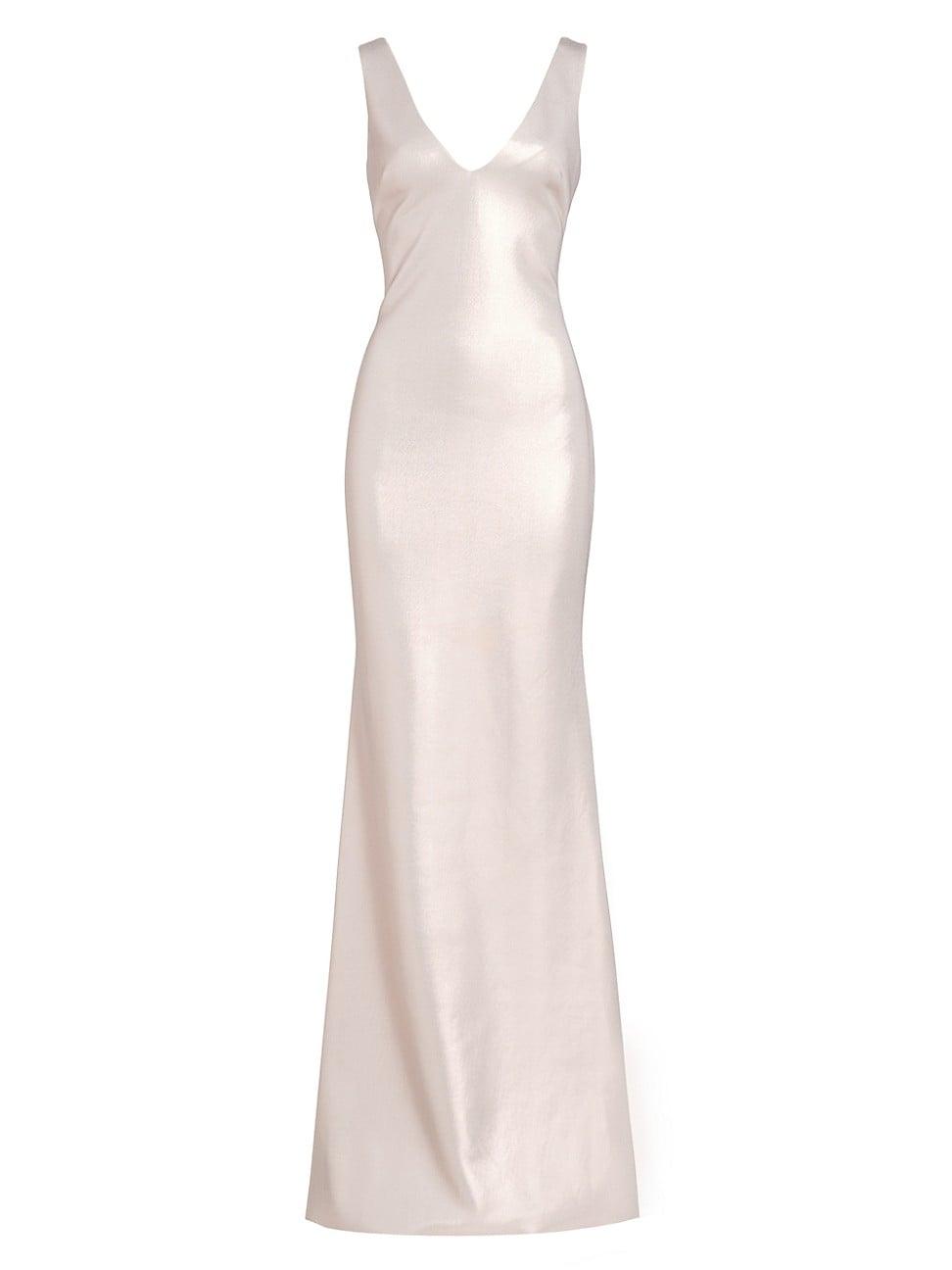 Womens Satin V-Neck Sleeveless Gown Product Image